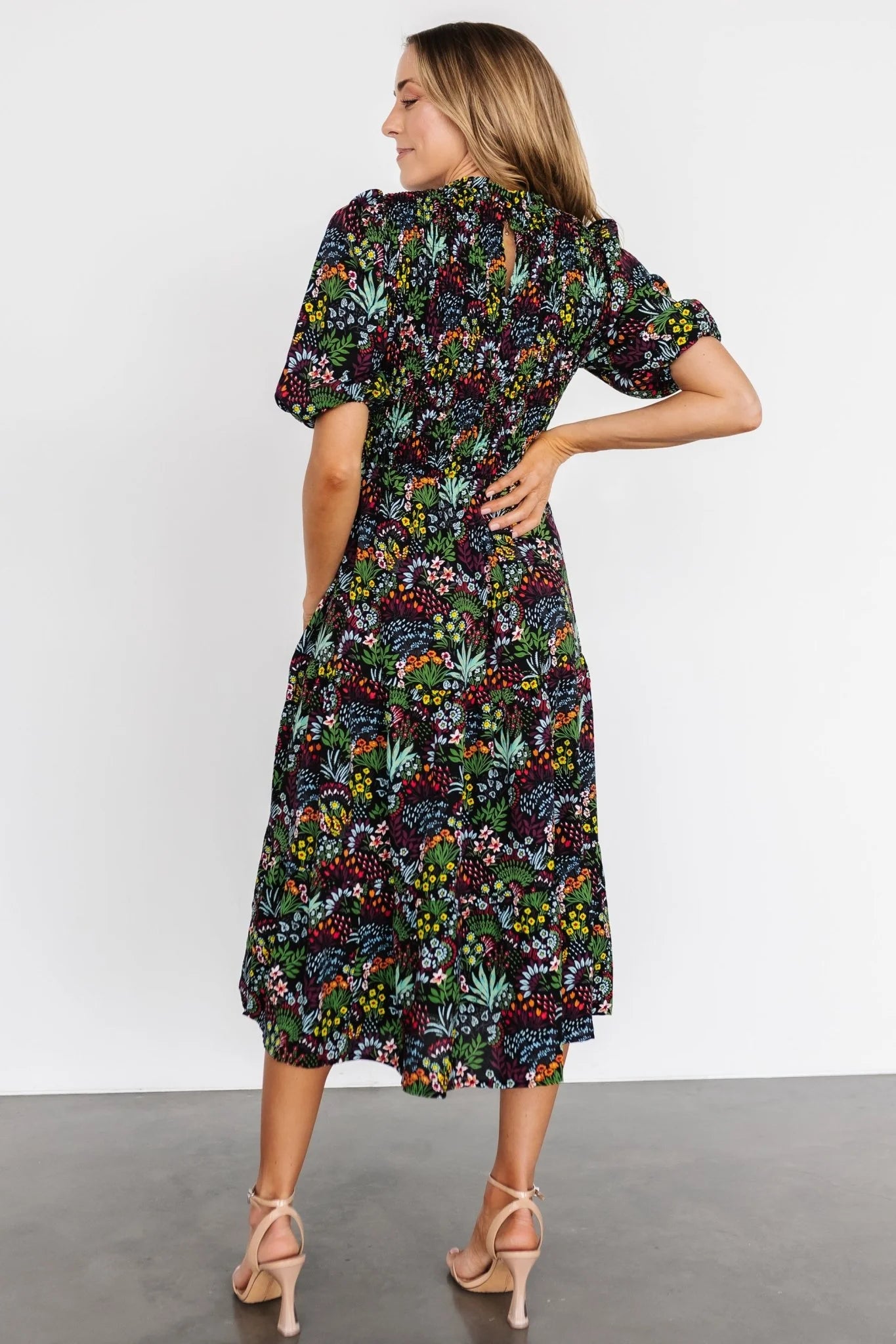 Lena Tiered Midi Dress | Black Multi Floral