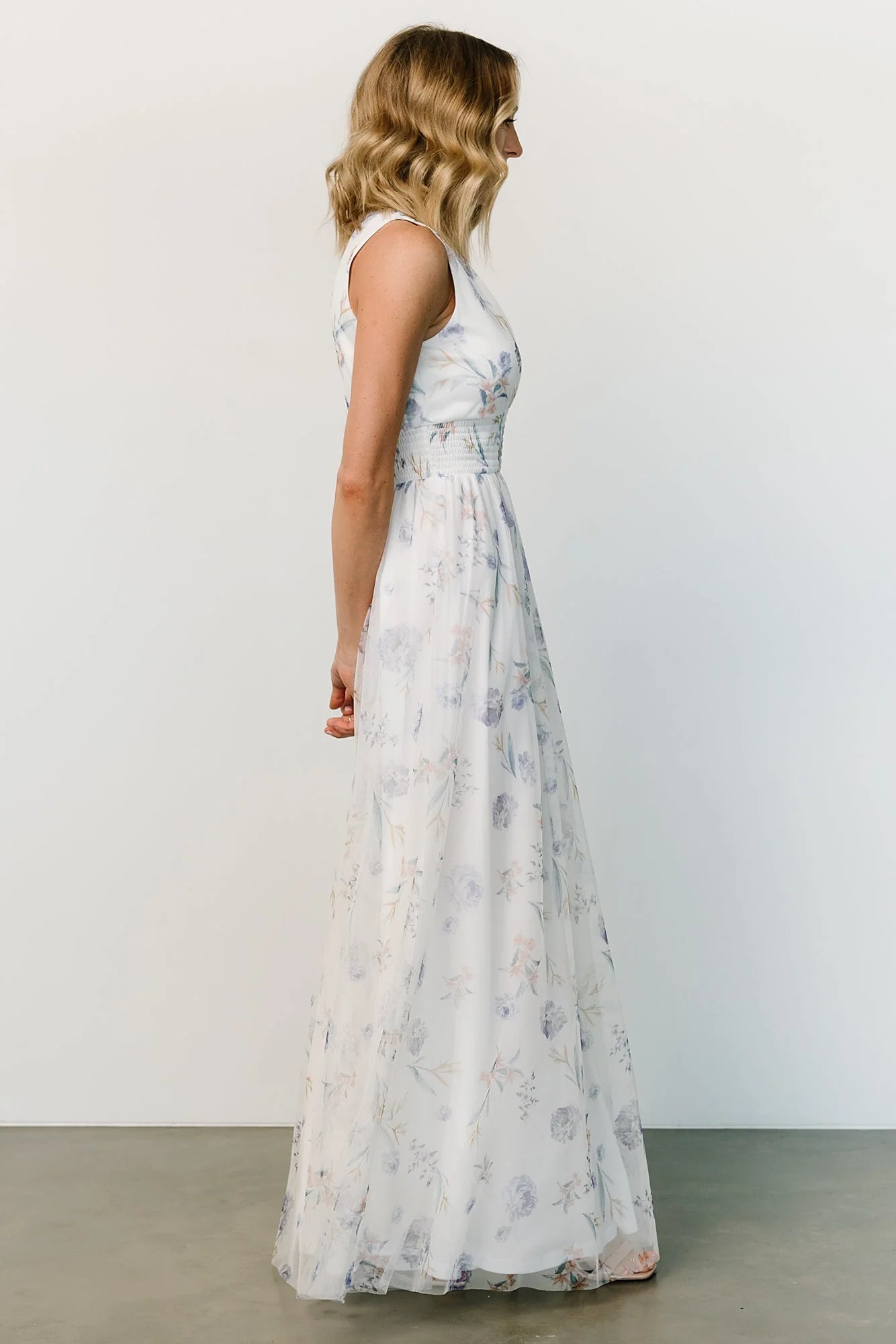 Kamila Tulle Maxi Dress | White Floral