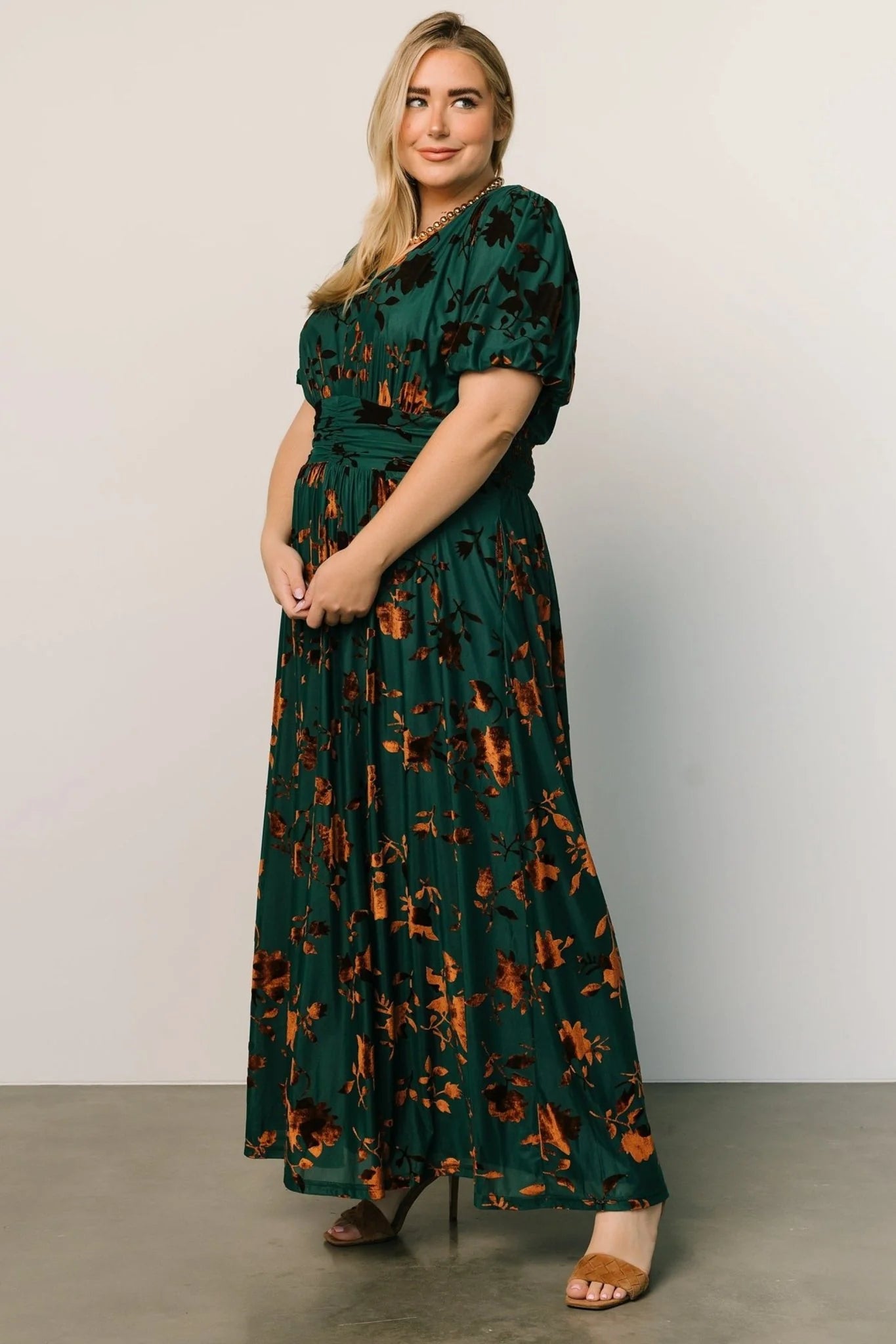 Leslie Velvet Maxi Dress | Bronze + Jade