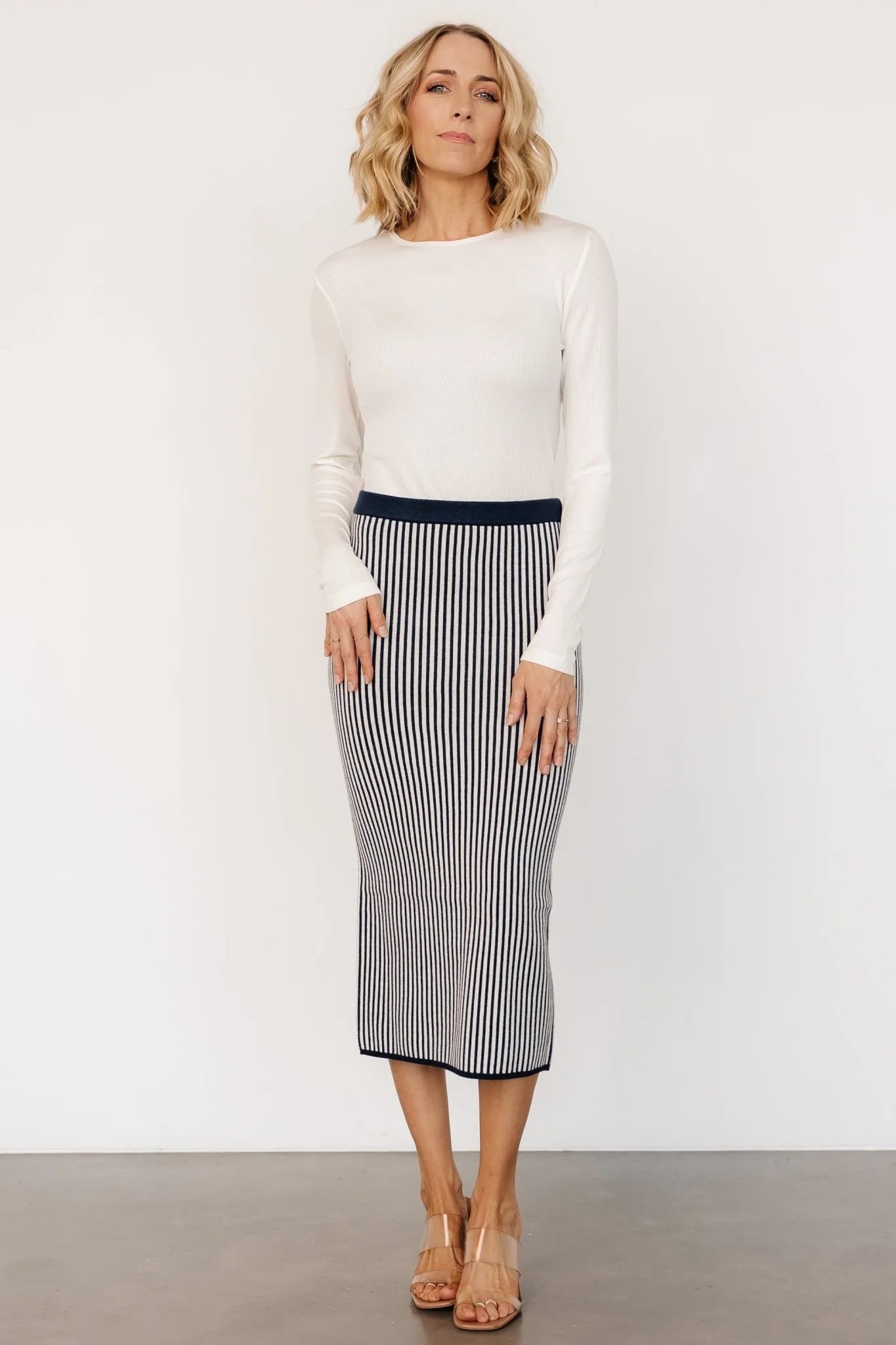 Alonso Knit Midi Skirt | Navy Stripe