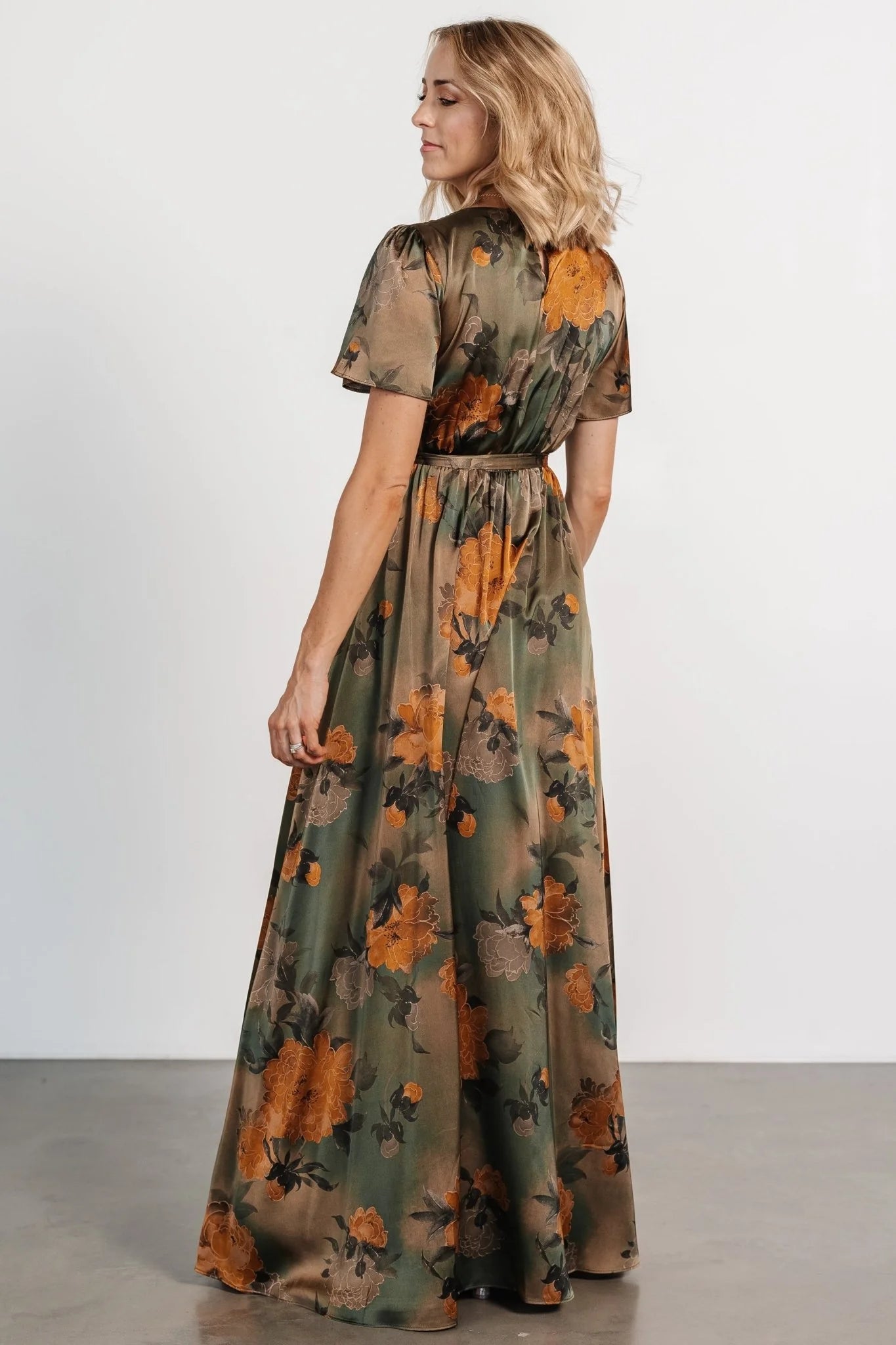 Agnes Satin Maxi Dress | Olive Floral
