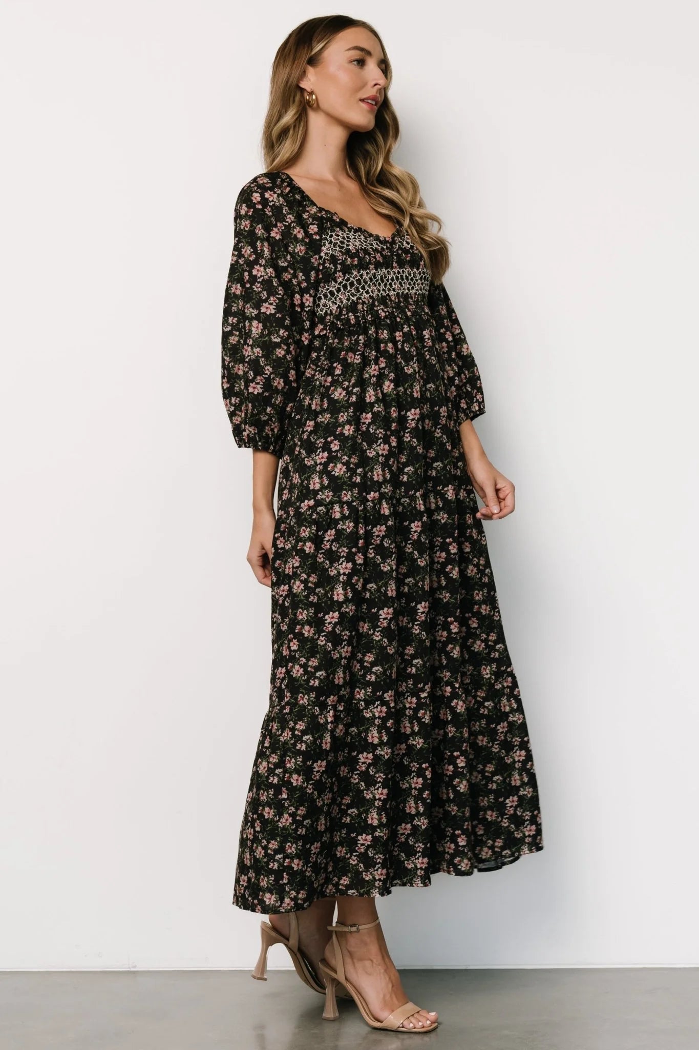 Louisa Smocked Maxi Dress | Black Floral