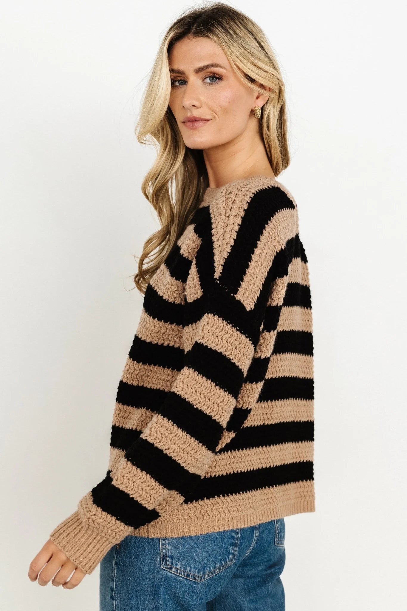 Liam Chunky Knit Sweater | Tan + Black
