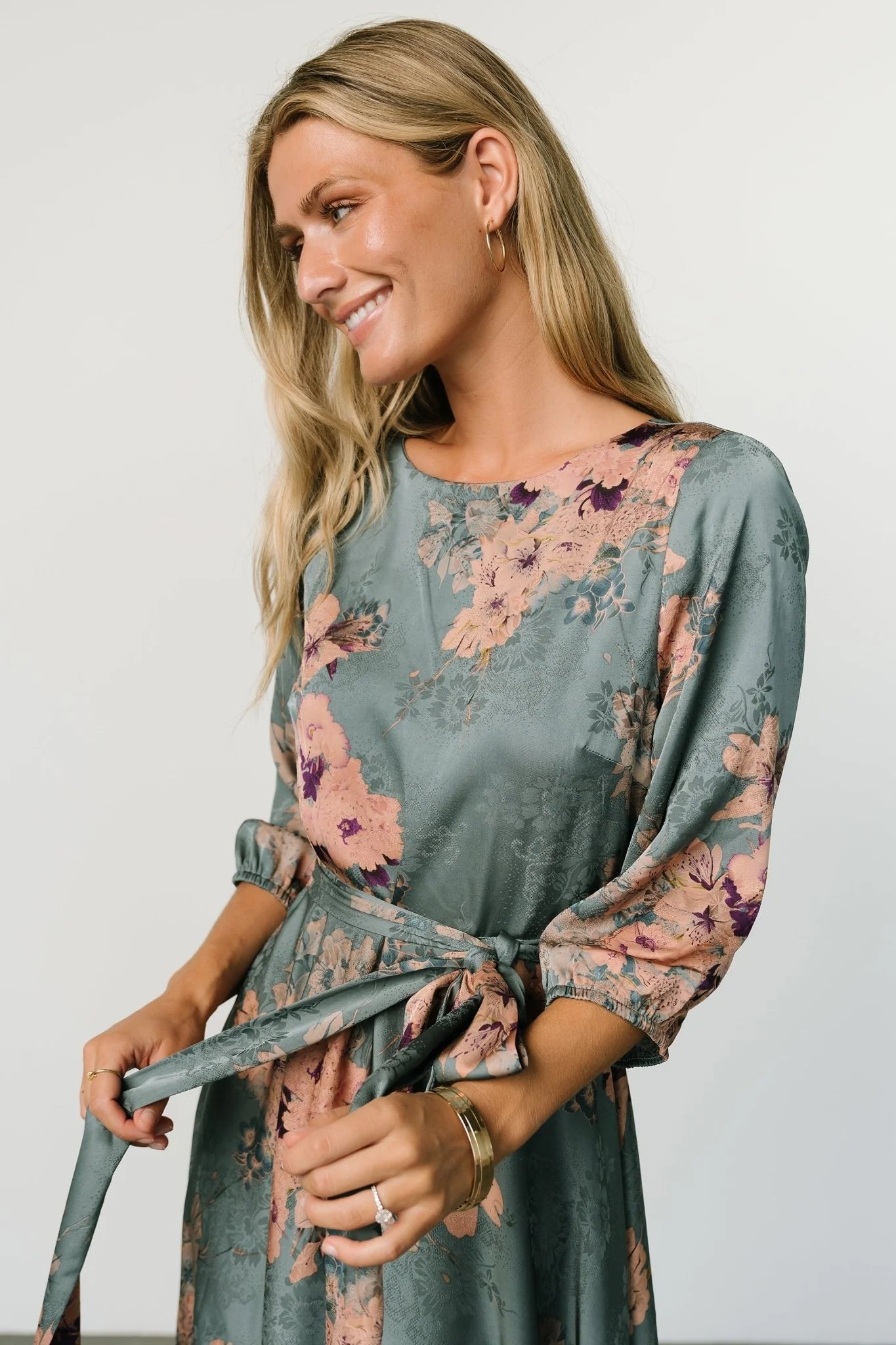 Paula Satin Maxi Dress | Blue + Pink Multi