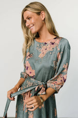 Paula Satin Maxi Dress | Blue + Pink Multi