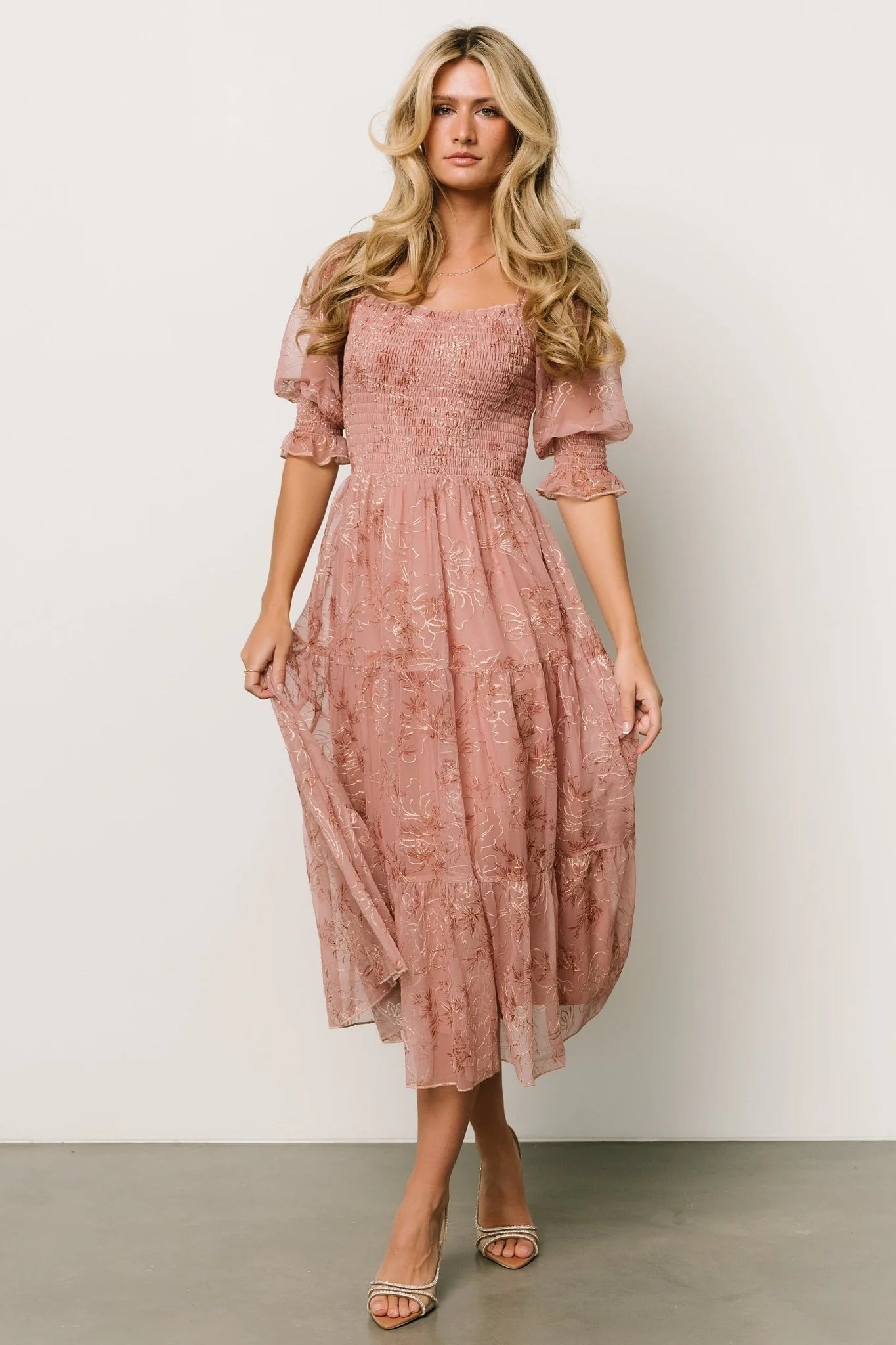 Fabian Jacquard Midi Dress | Mauve + Gold
