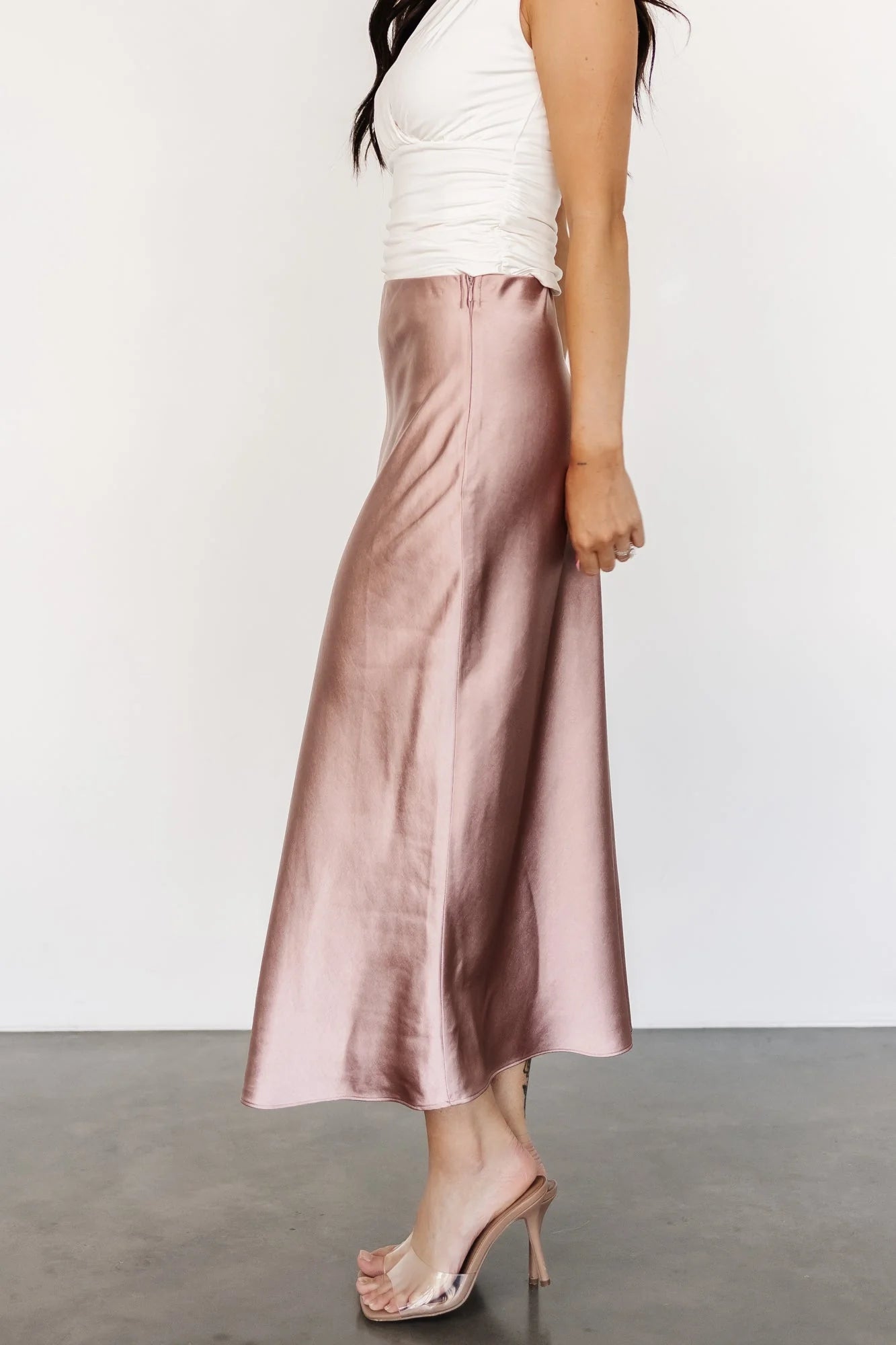 Celeste Satin Midi Skirt | Blush