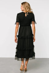 Lysandra Smocked Dot Dress | Black