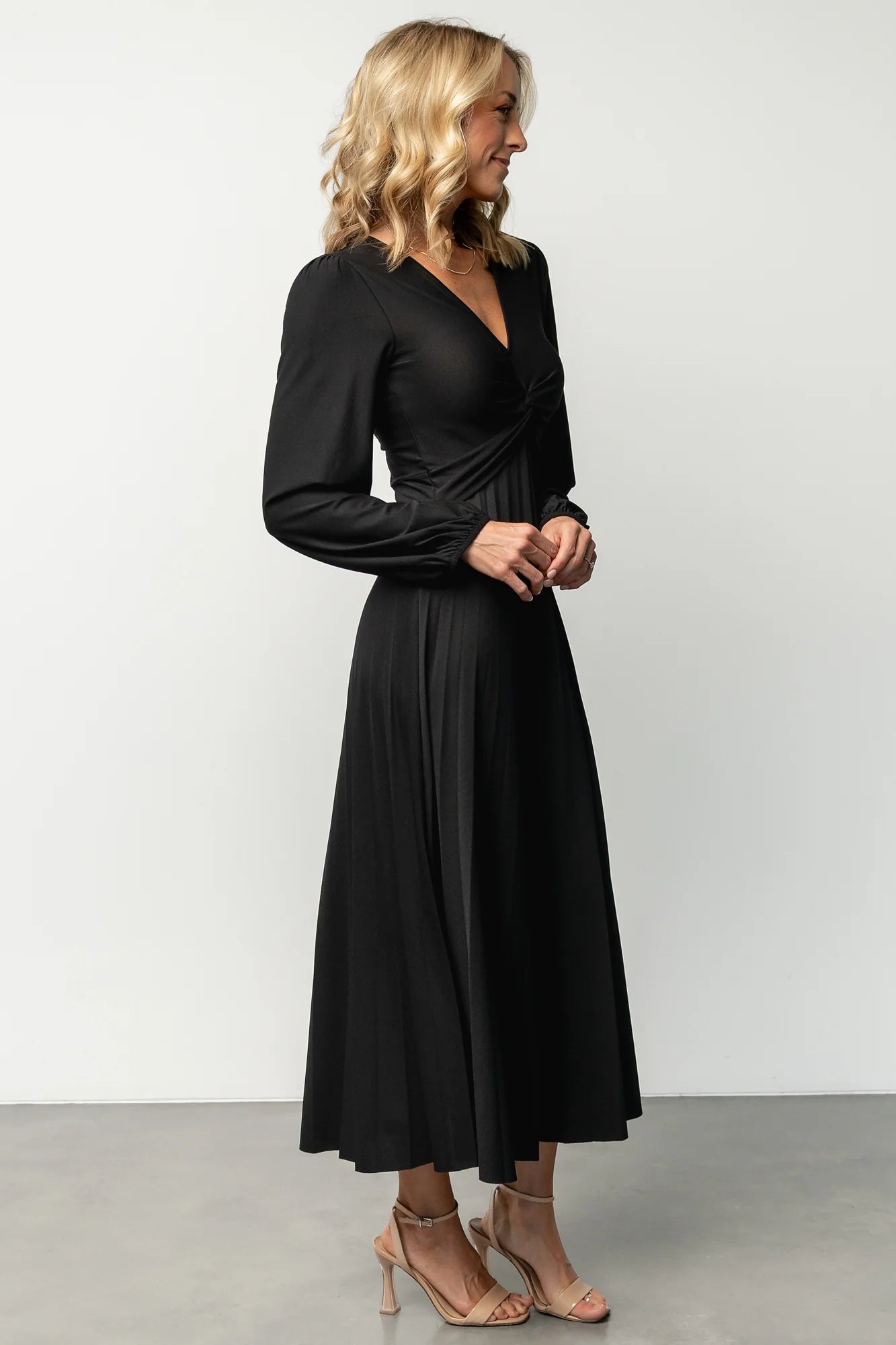 Lynda Pleated Midi Dress | Black