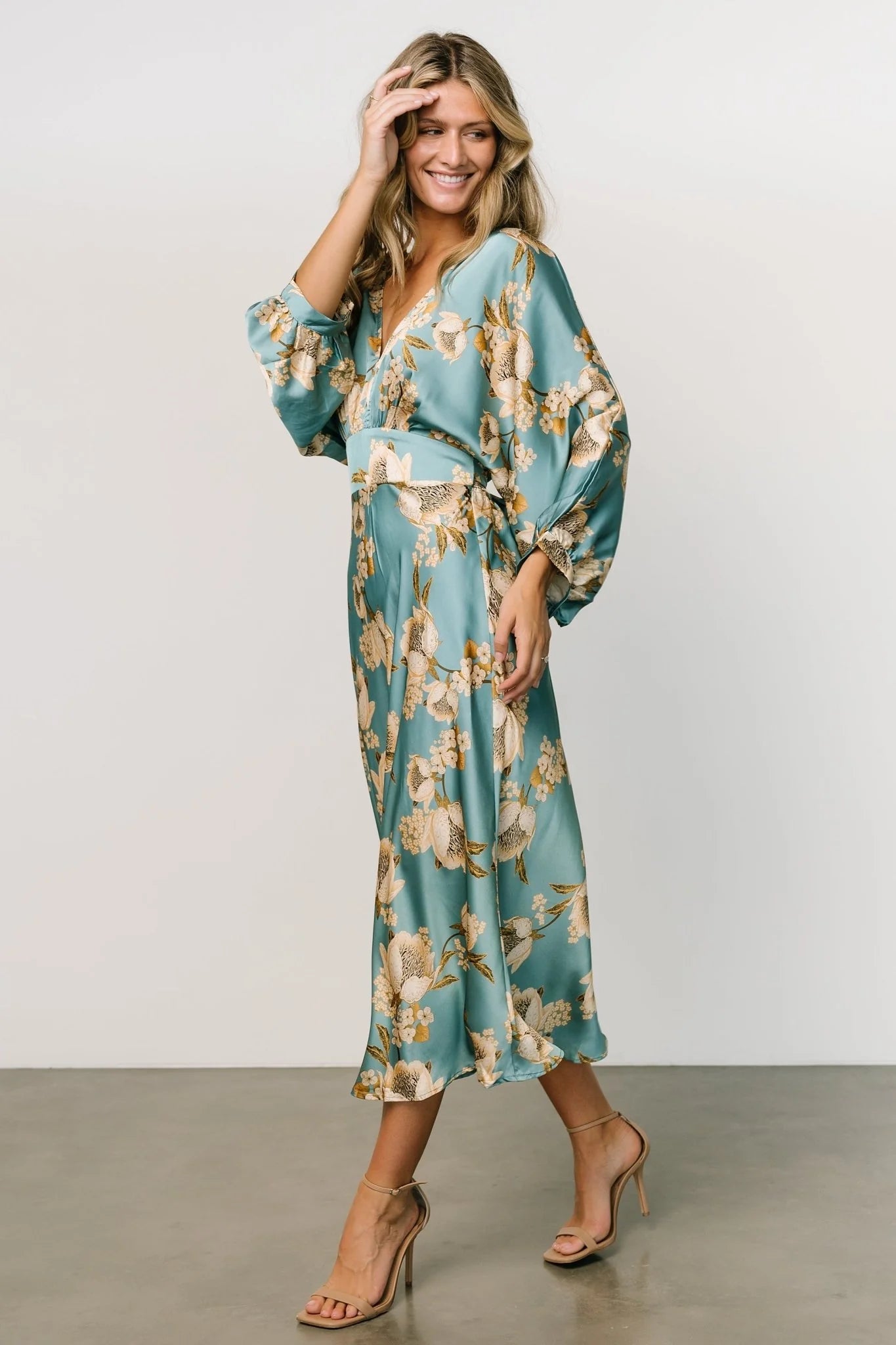 Joni Satin Midi Dress | Blue Multi