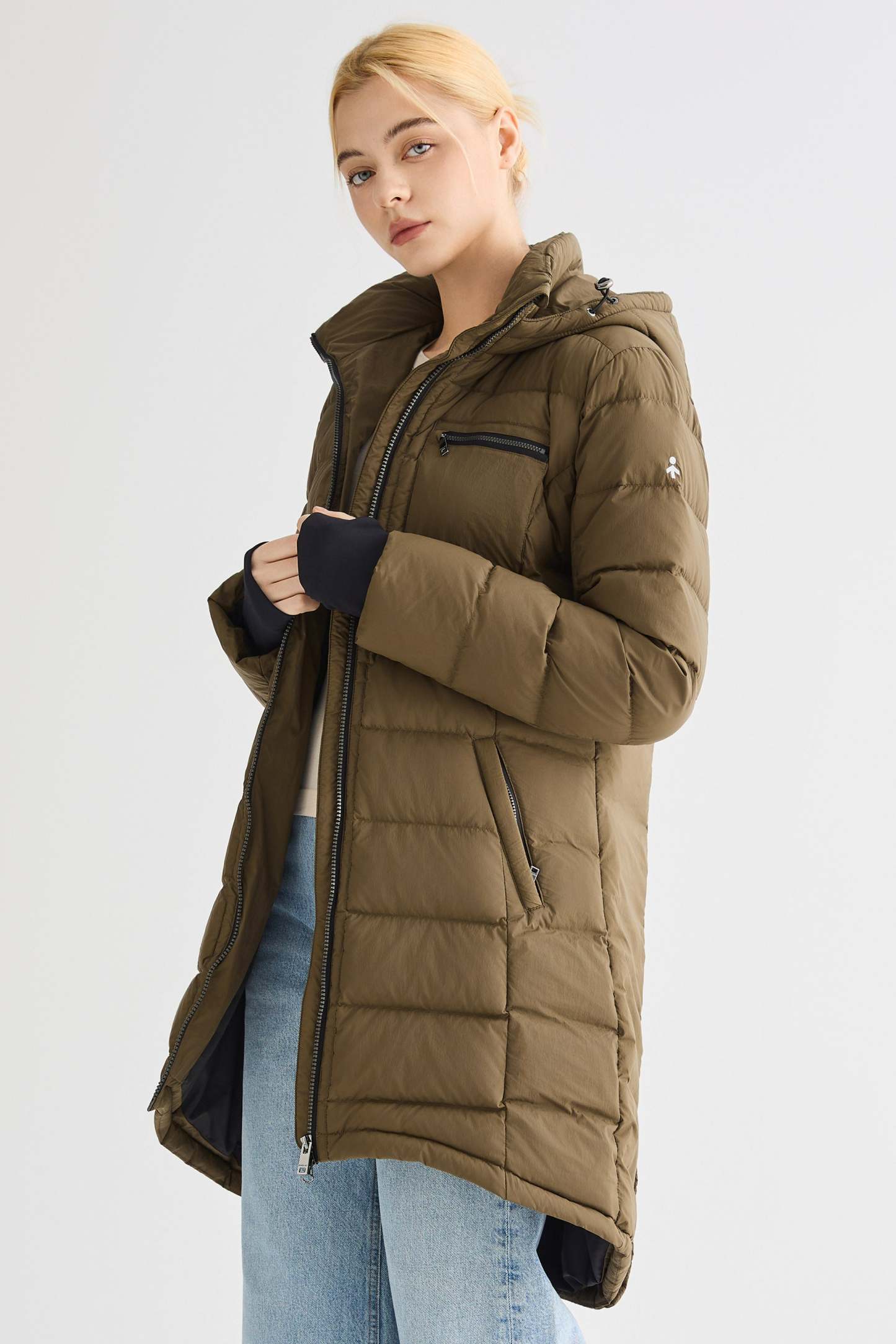 Slant Pocket Zip up Puffer Down Coat