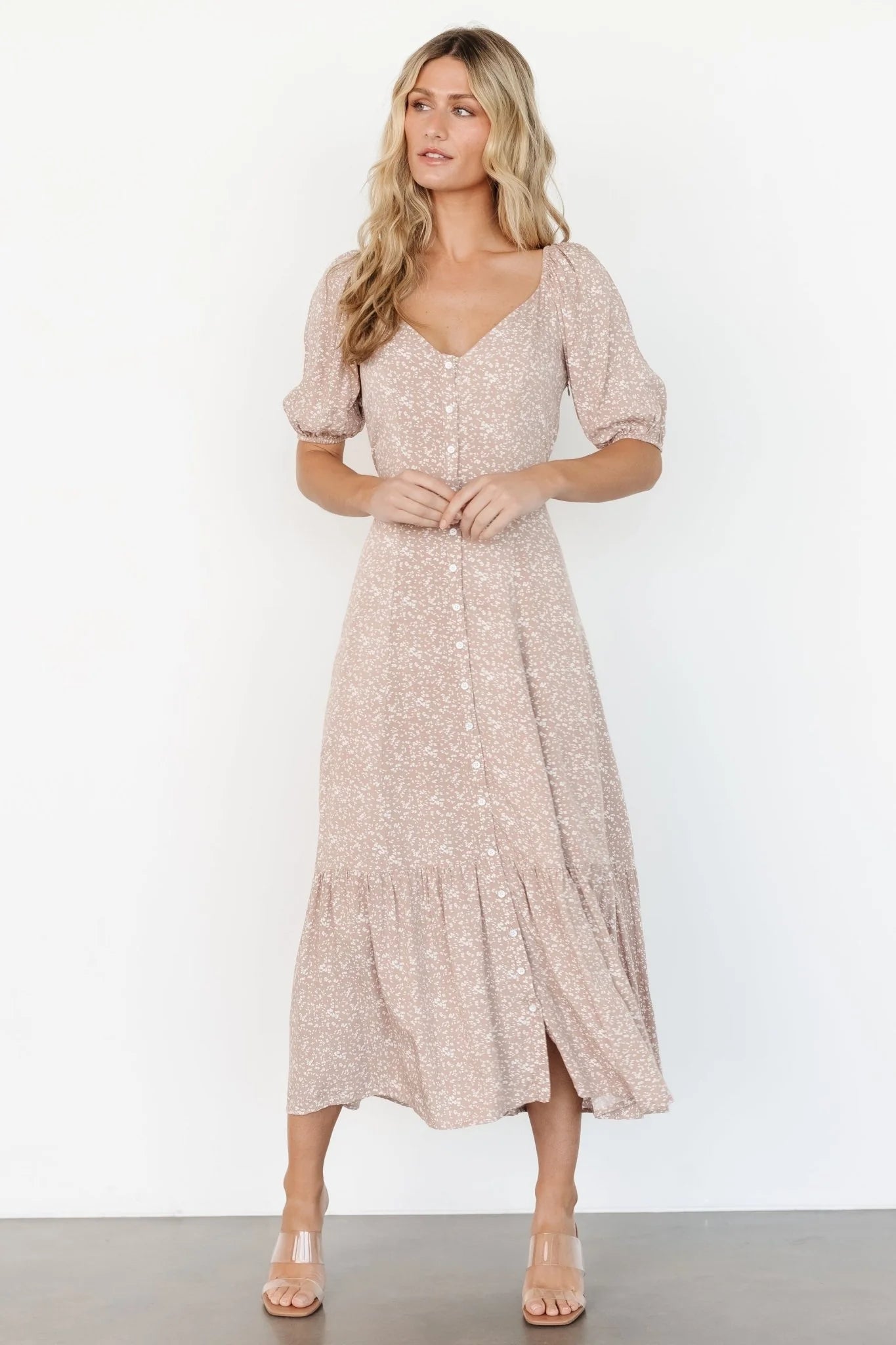 Mathilda Button Maxi Dress | Beige Floral