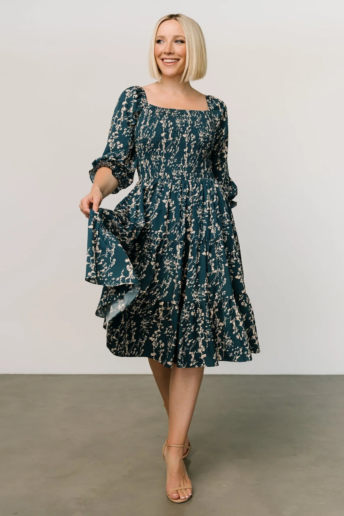 Marta Smocked Midi Dress | Topaz + Blush