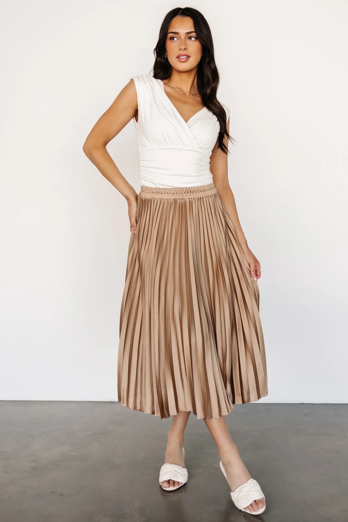 Demetria Pleated Midi Skirt | Light Bronze