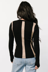 Jolene Ribbed Sweater Top | Black + Tan Stripe
