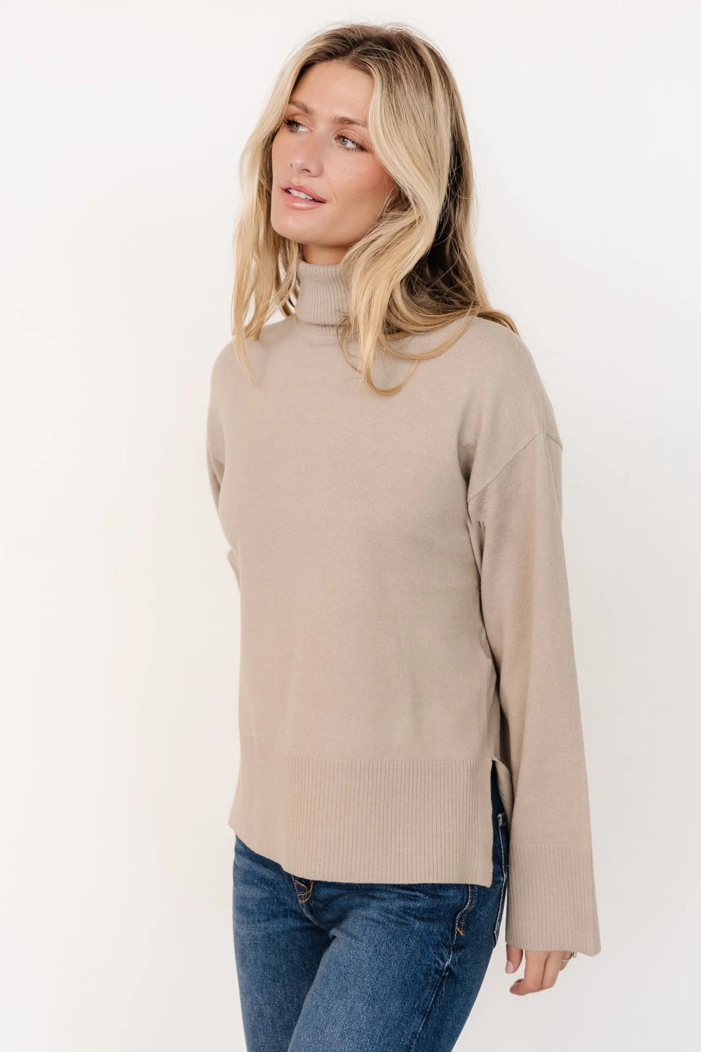 Irene Turtleneck Sweater Top | Stone