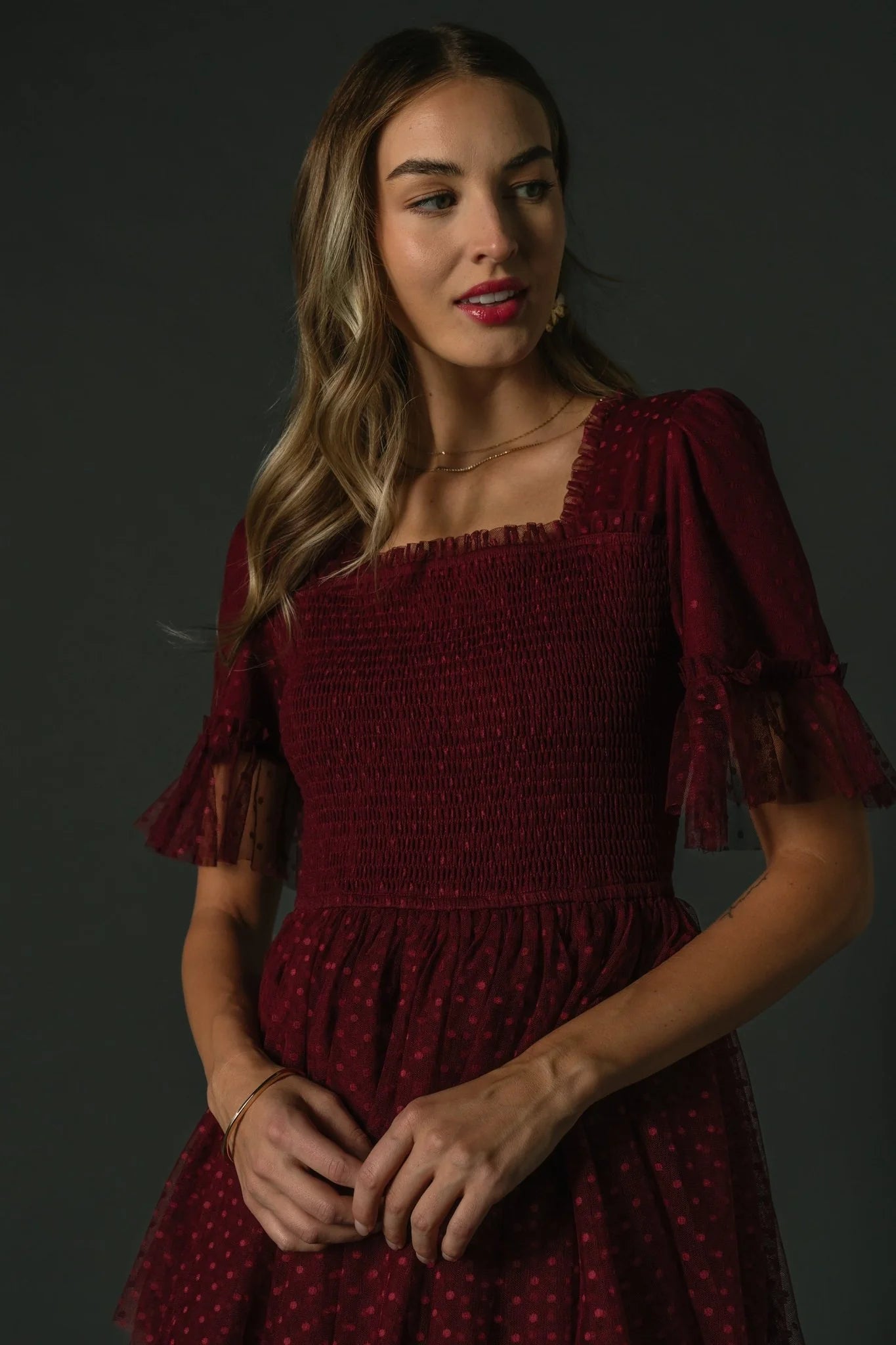 Alana Tulle Tiered Dress | Burgundy
