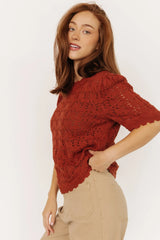 Serenity Knit Sweater Top | Rust