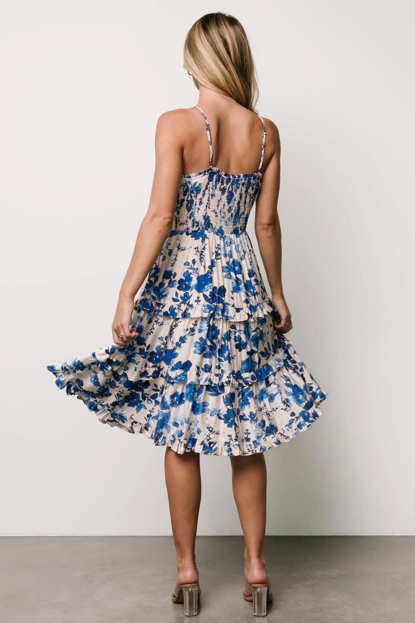 Calina Midi Dress | Ivory + Blue Floral