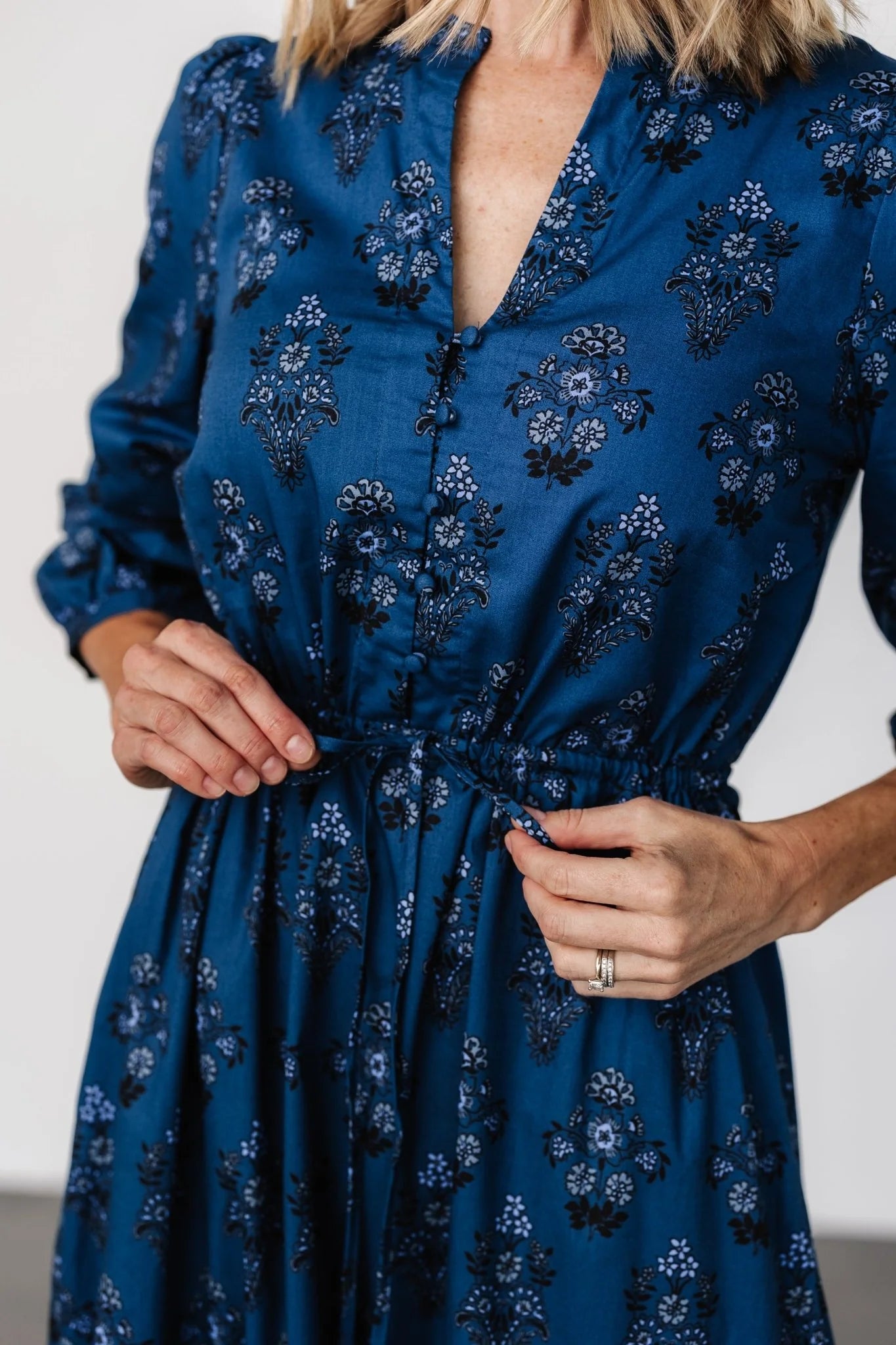 Mira Midi Dress | Deep Blue Print