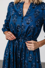 Mira Midi Dress | Deep Blue Print