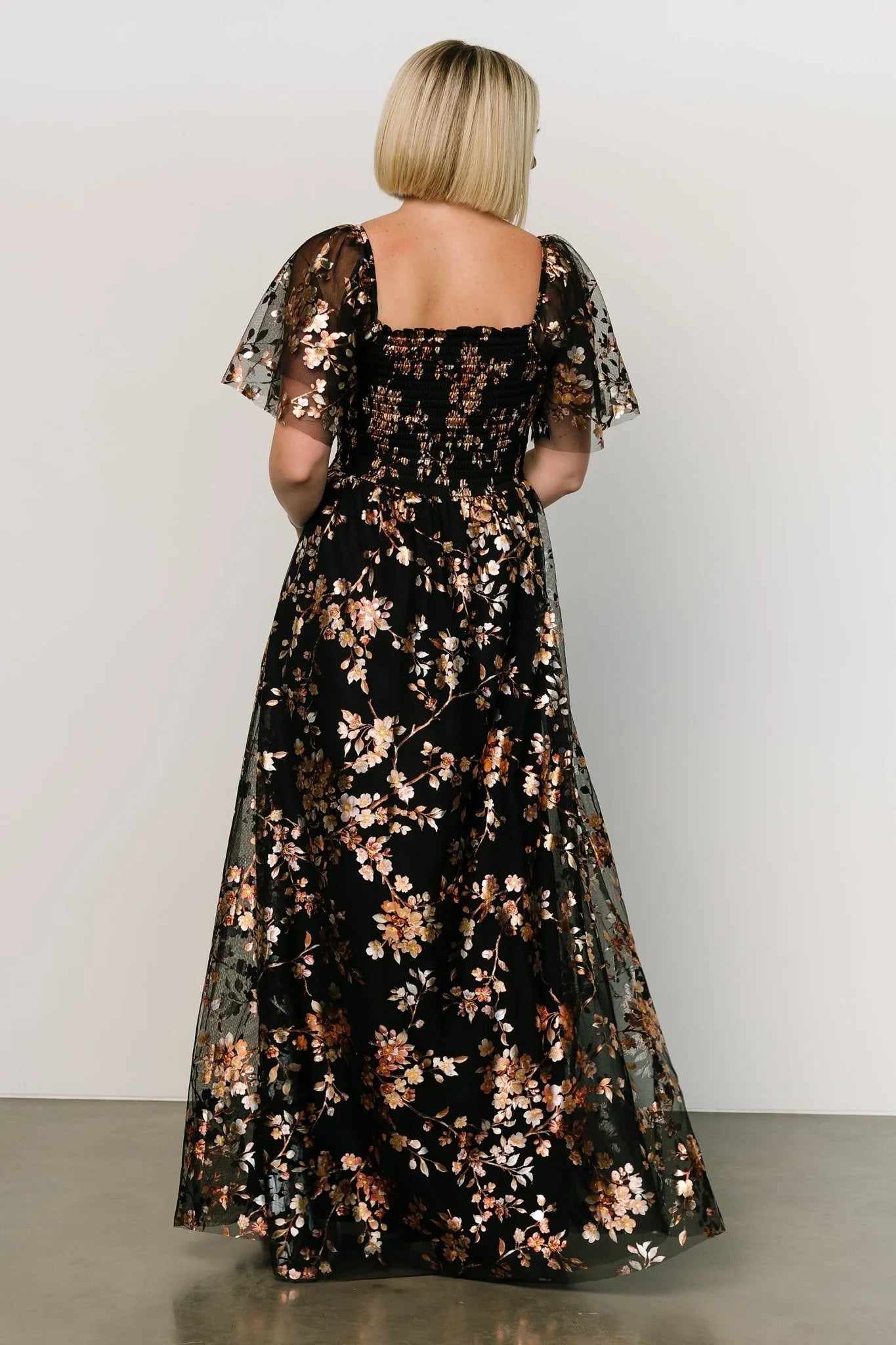 Cassandra Tulle Maxi Dress | Black Blossom