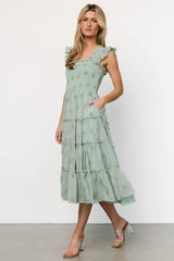 Holland Embroidered Dress | Light Sage