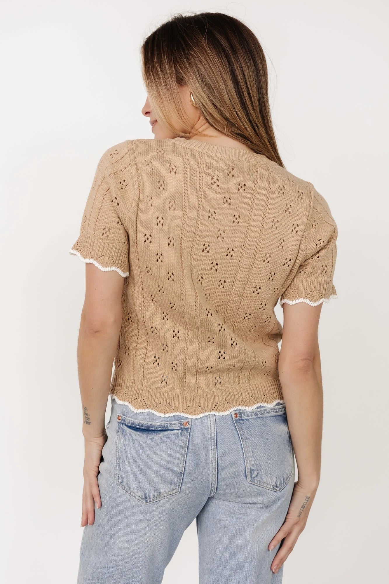 Britt Pointelle Knit Top | Natural + Ivory