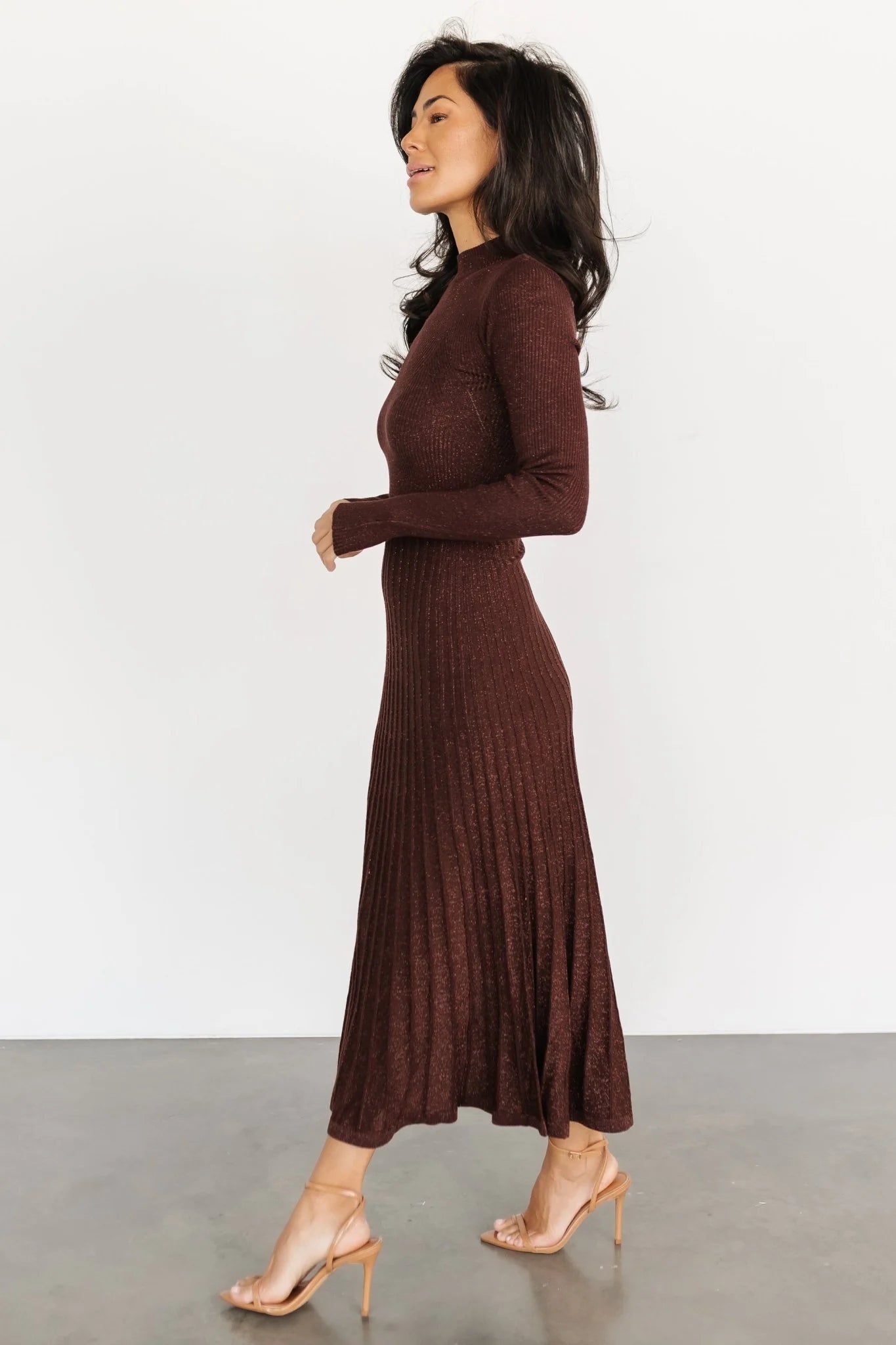 Jamelia Pleated Sweater Dress | Brown + Gold