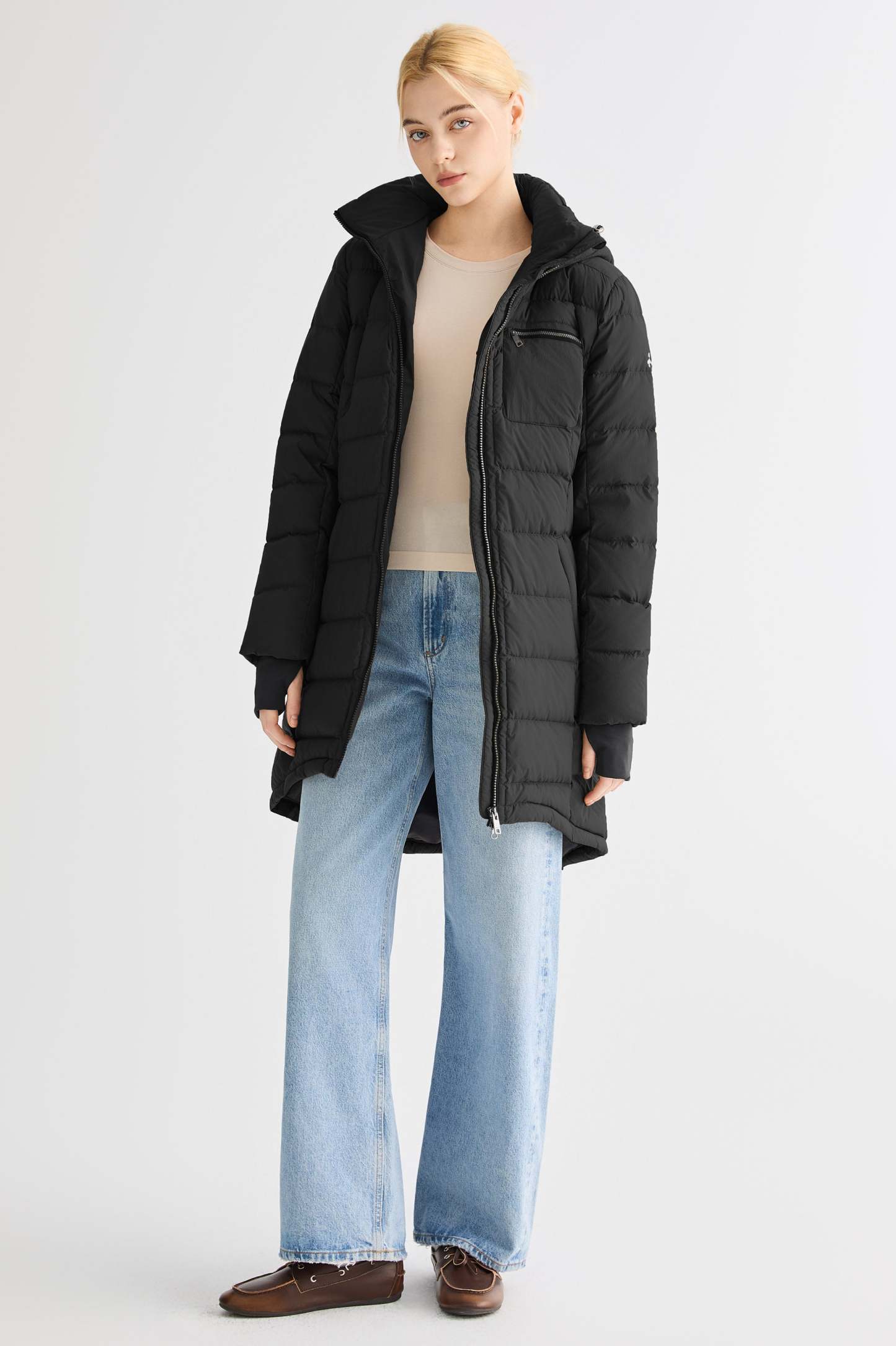 Slant Pocket Zip up Puffer Down Coat
