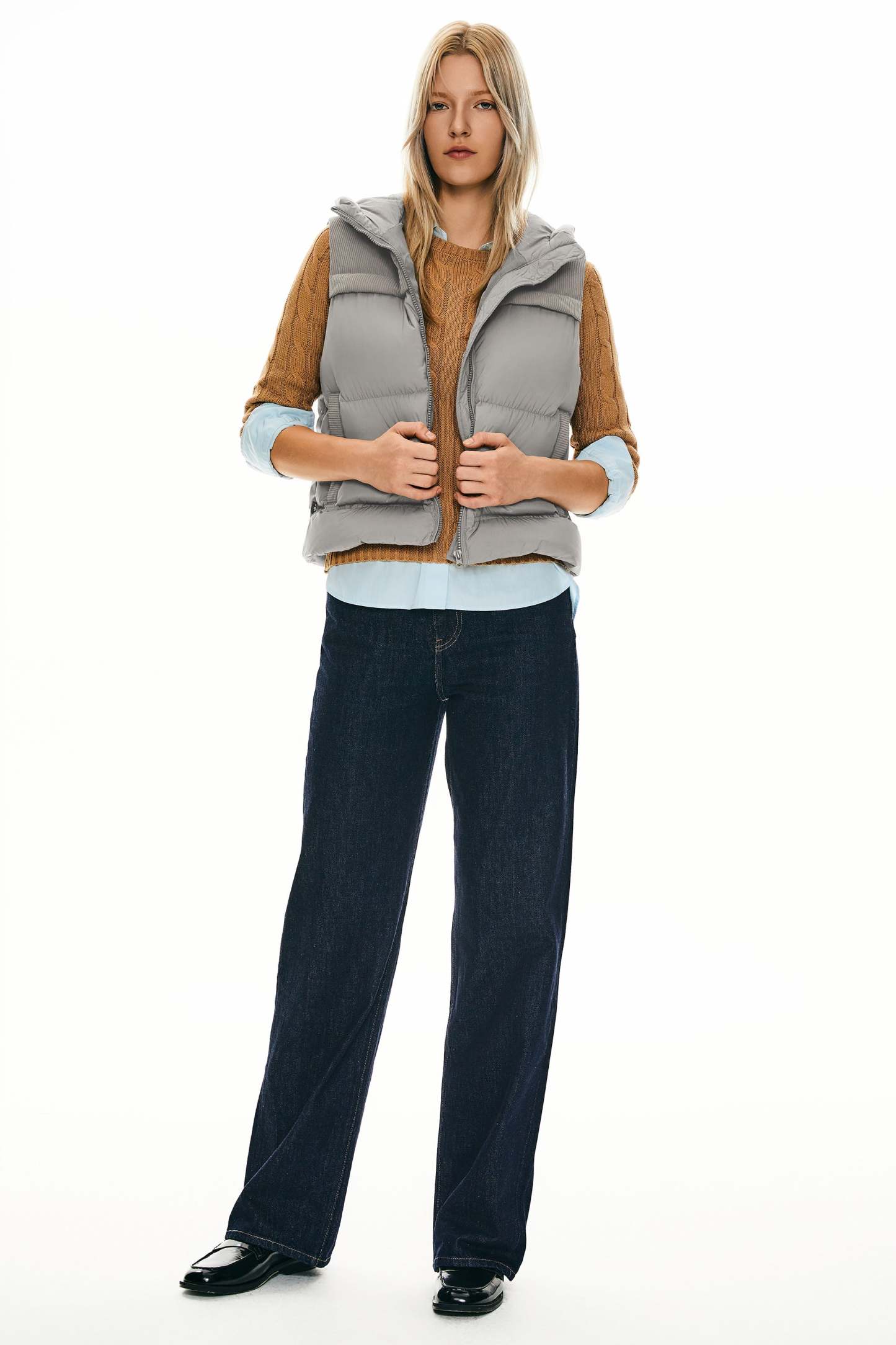 Hooded Puffer Down Vest Cropped Zip Up Lightweight