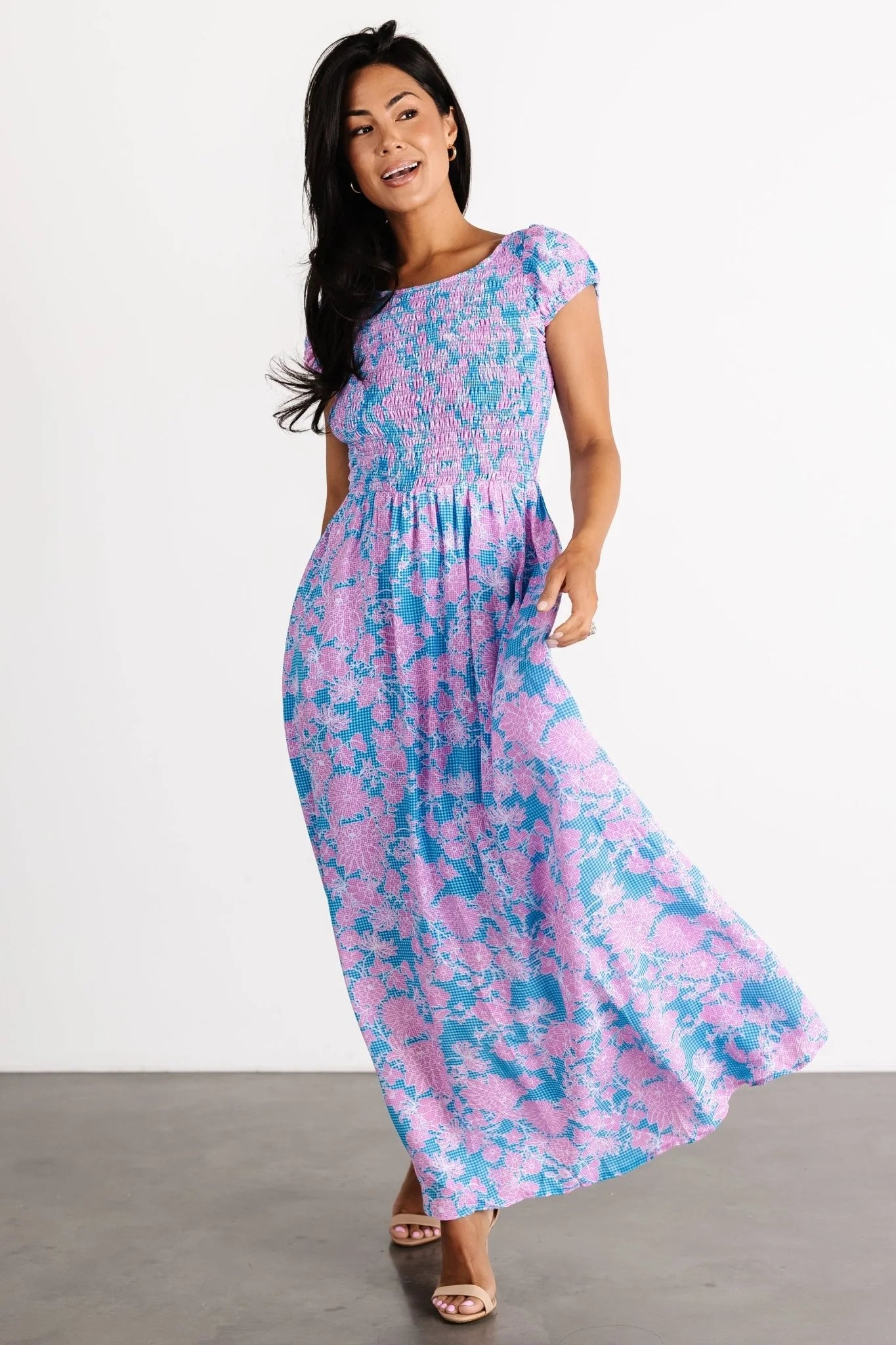 Tabitha Open Back Maxi Dress | Blue + Pink