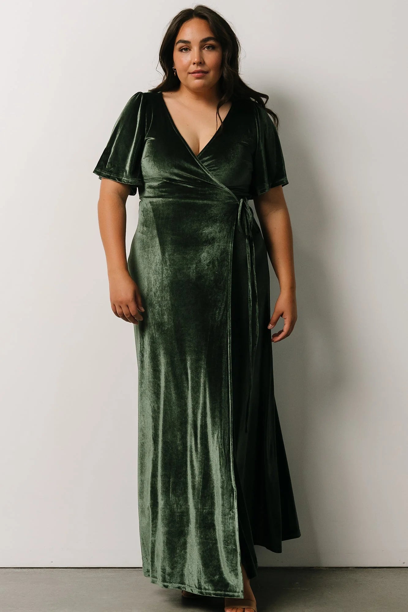 Meghan Velvet Wrap Maxi Dress | Deep Green