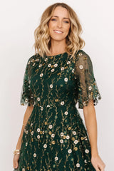 Arabella Embroidered Tulle Maxi Dress | Dark Green Floral