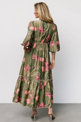 Lonna Dress | Olive + Fuschia Floral