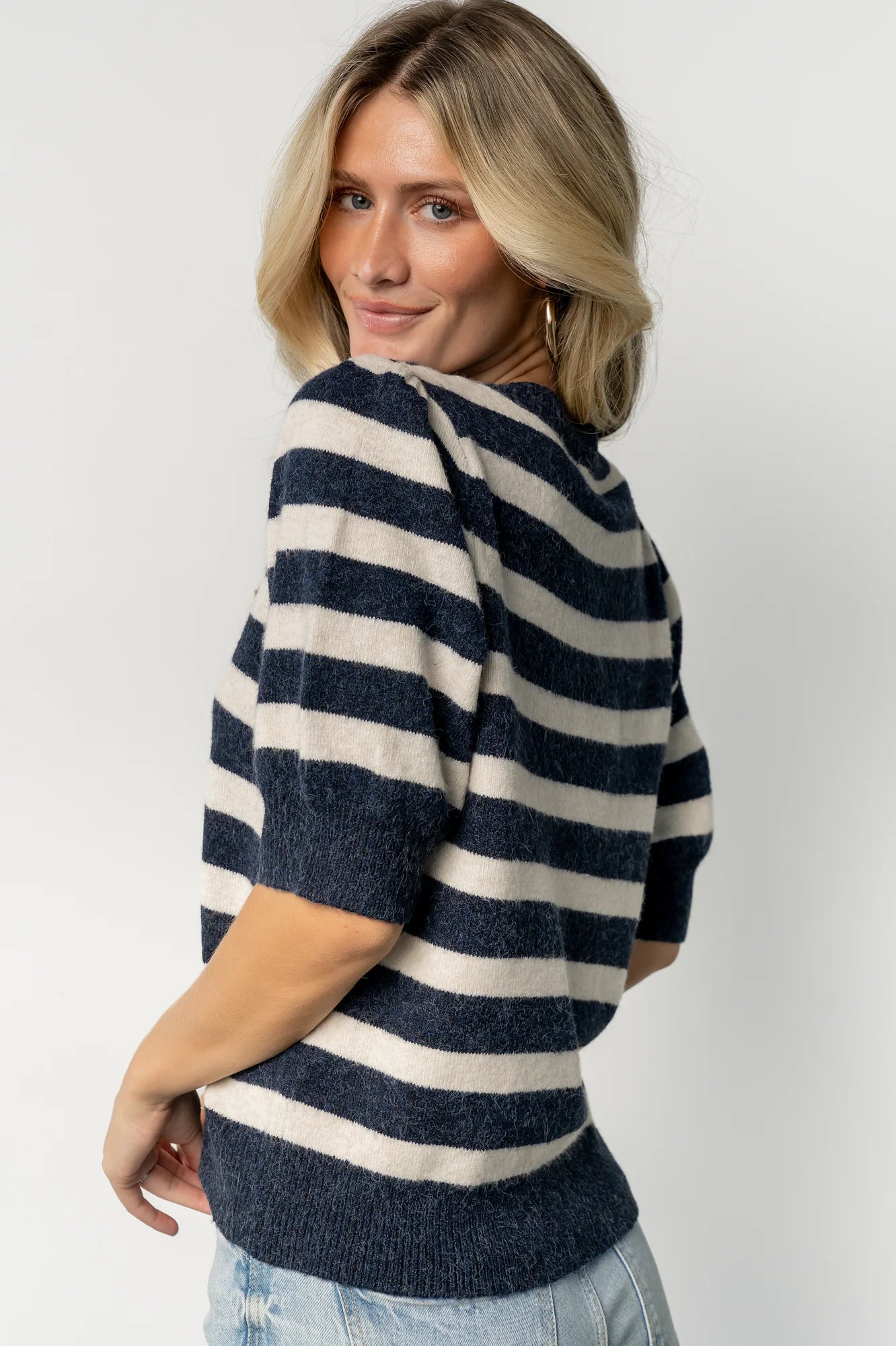 Keira Sweater Top | Navy + Ivory Stripe