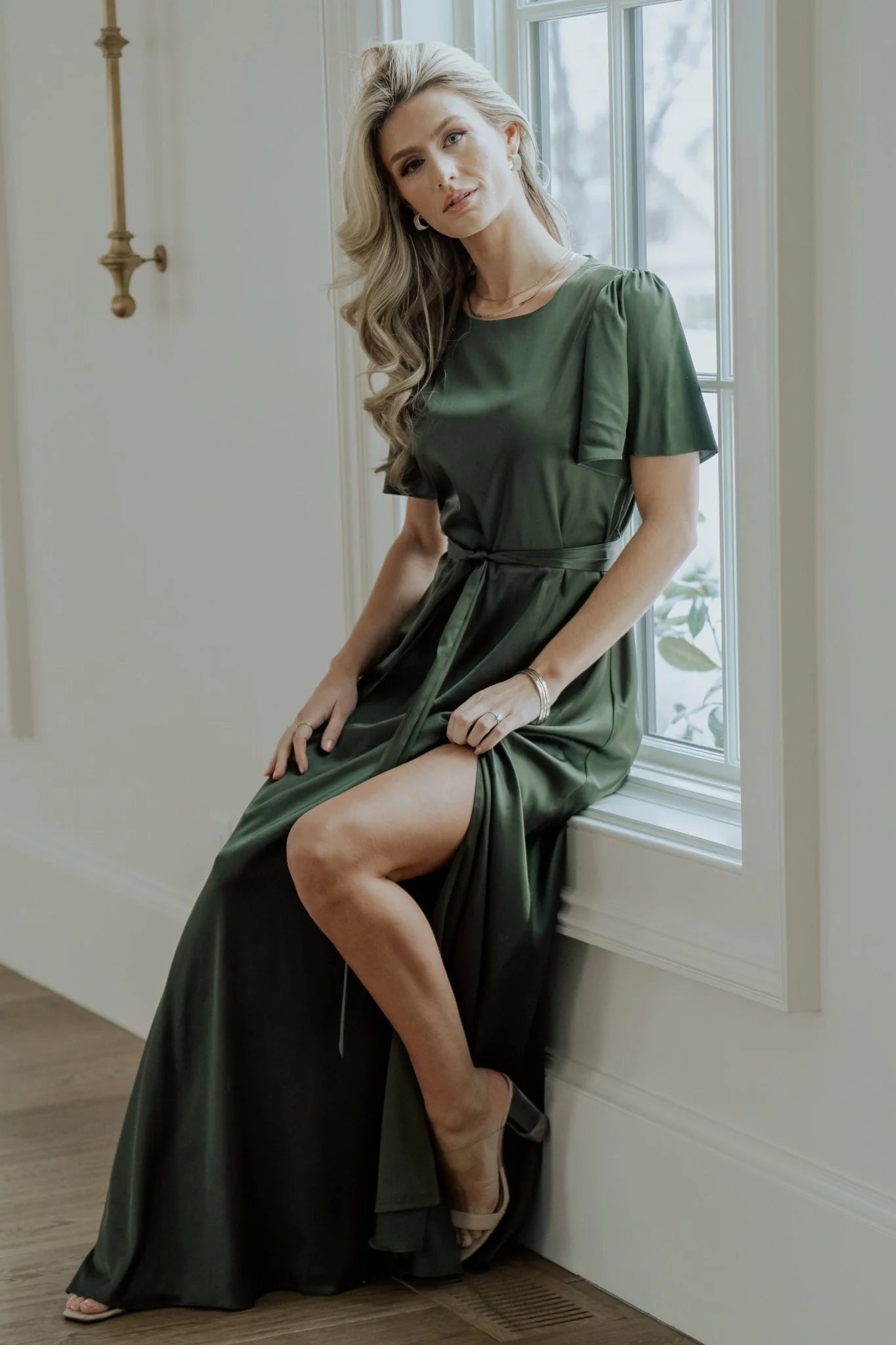 Agnes Satin Maxi Dress | Juniper Green
