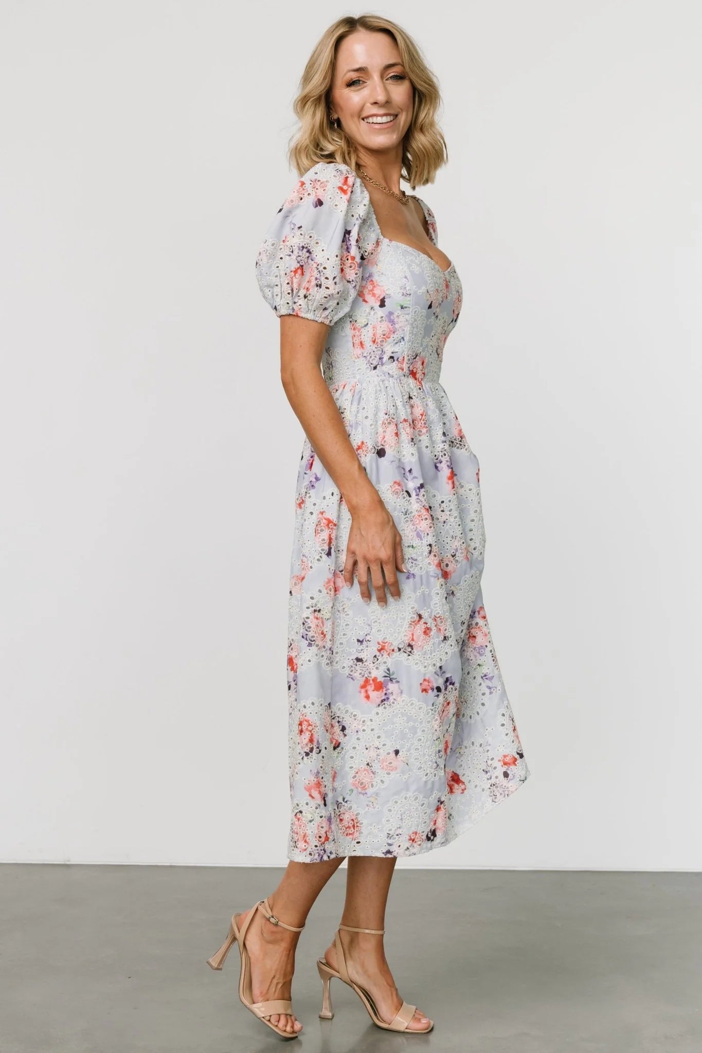 Leila Eyelet Midi Dress | Light Blue Floral