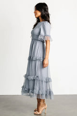 Lysandra Smocked Dot Dress | Dusty Slate