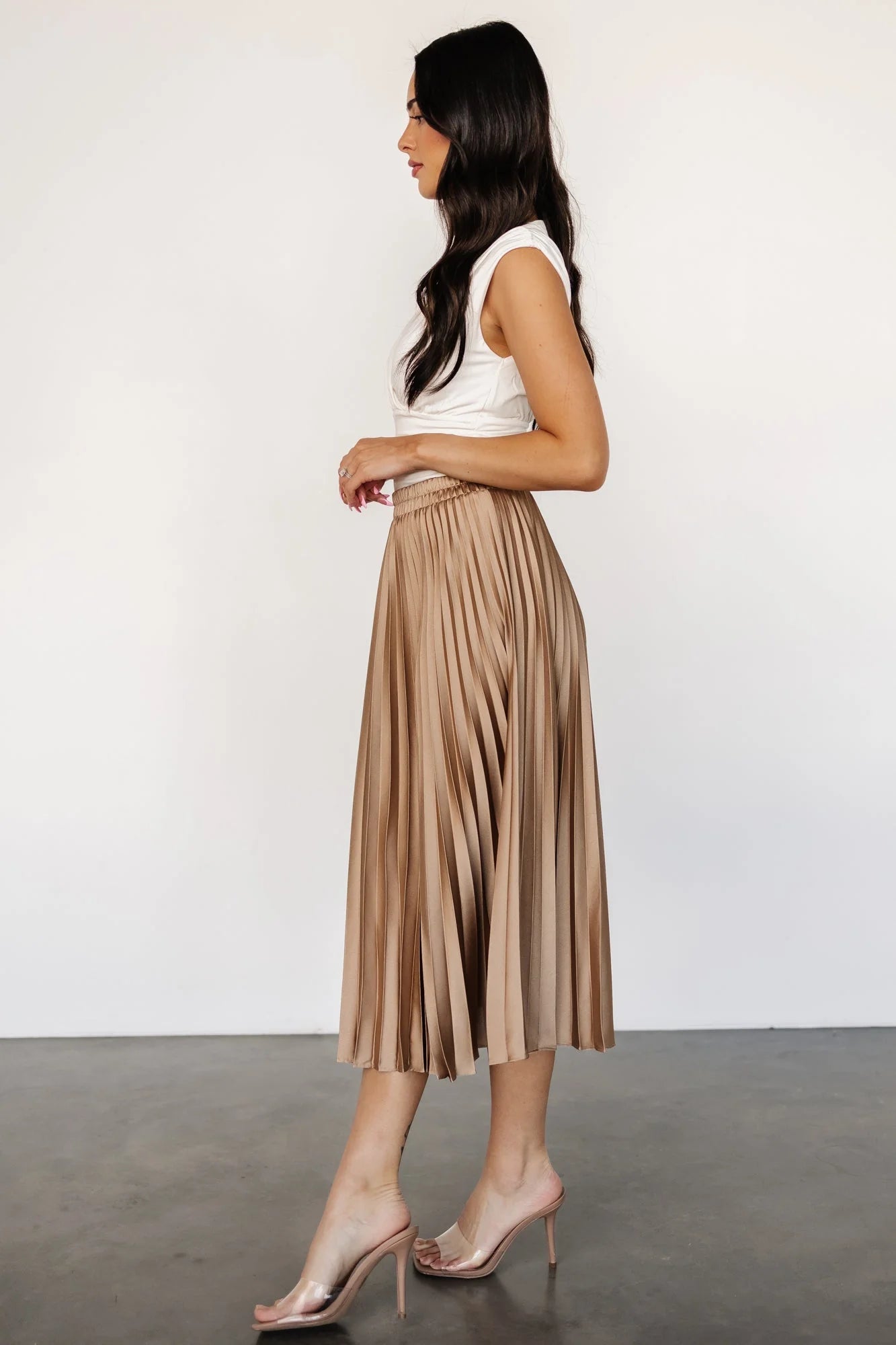 Demetria Pleated Midi Skirt | Light Bronze