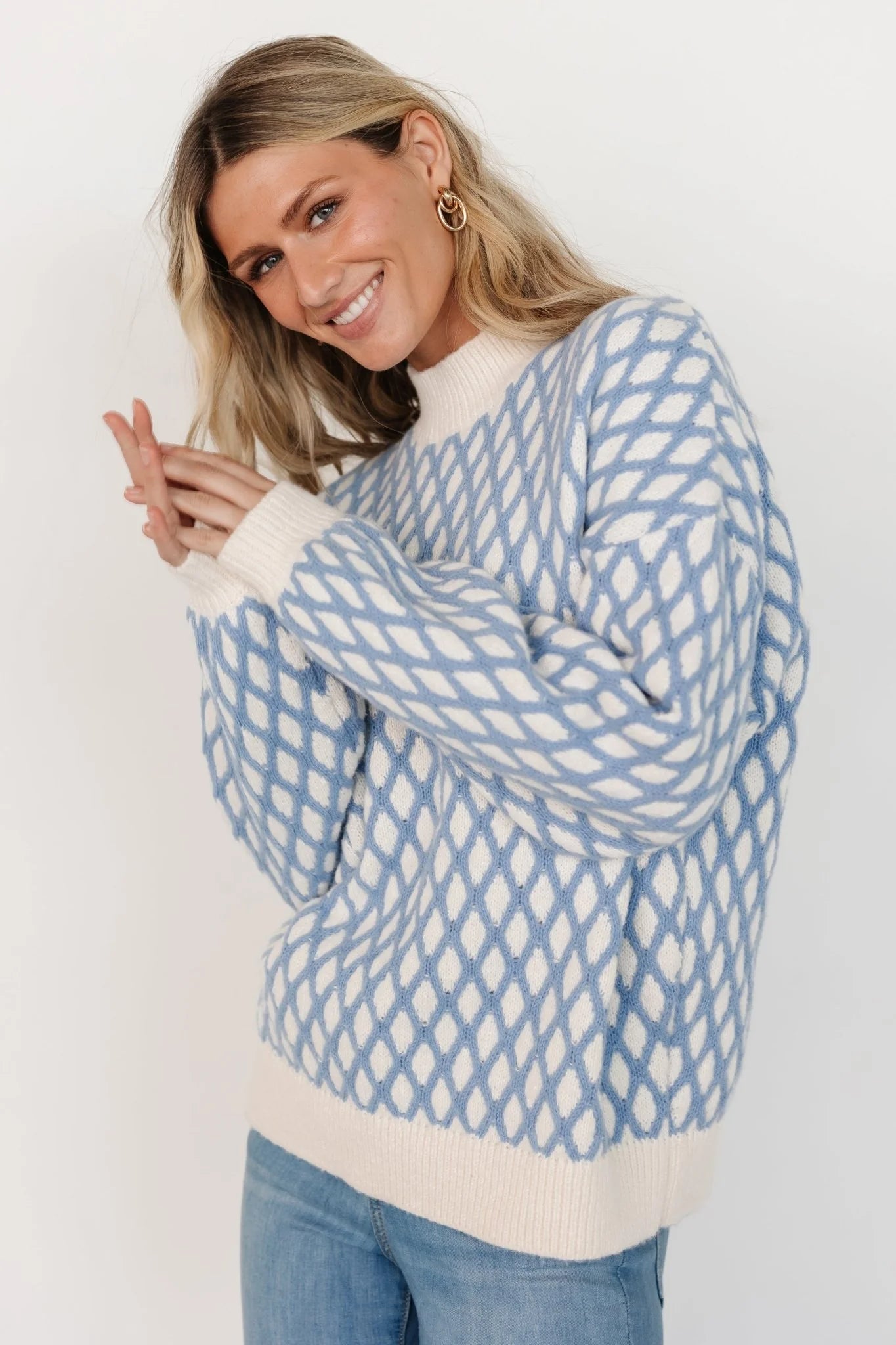 Hendrix Diamond Knit Sweater | Blue