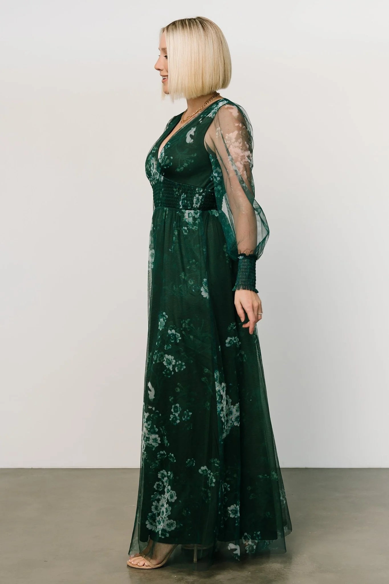 Layla Tulle Maxi Dress | Dark Green Multi