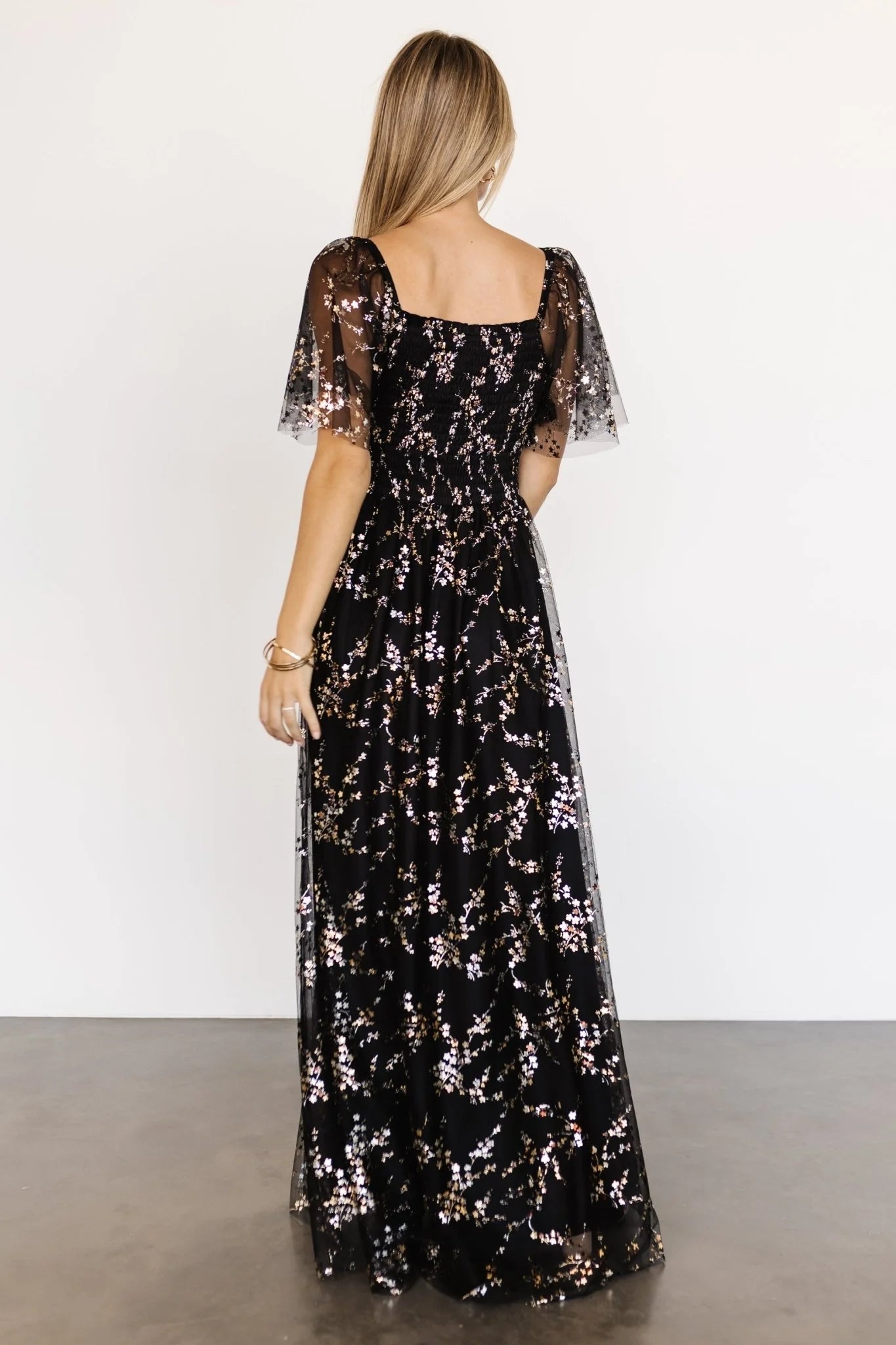Cassandra Tulle Maxi Dress | Metallic Black