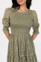 Nellie Smocked Midi Dress | Sage Green