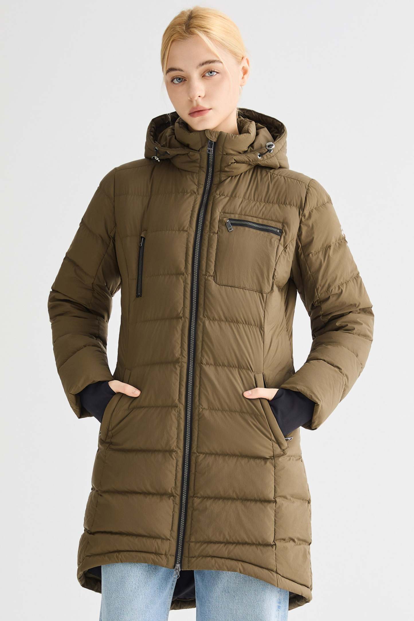 Slant Pocket Zip up Puffer Down Coat
