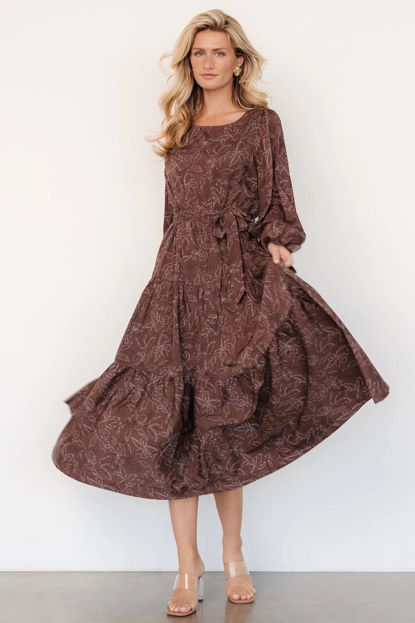 Ashlyn Long Sleeve Dress | Brown Print