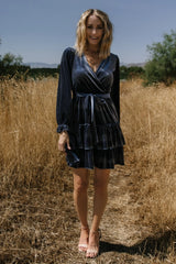 Shannon Velvet Short Dress | Slate Blue