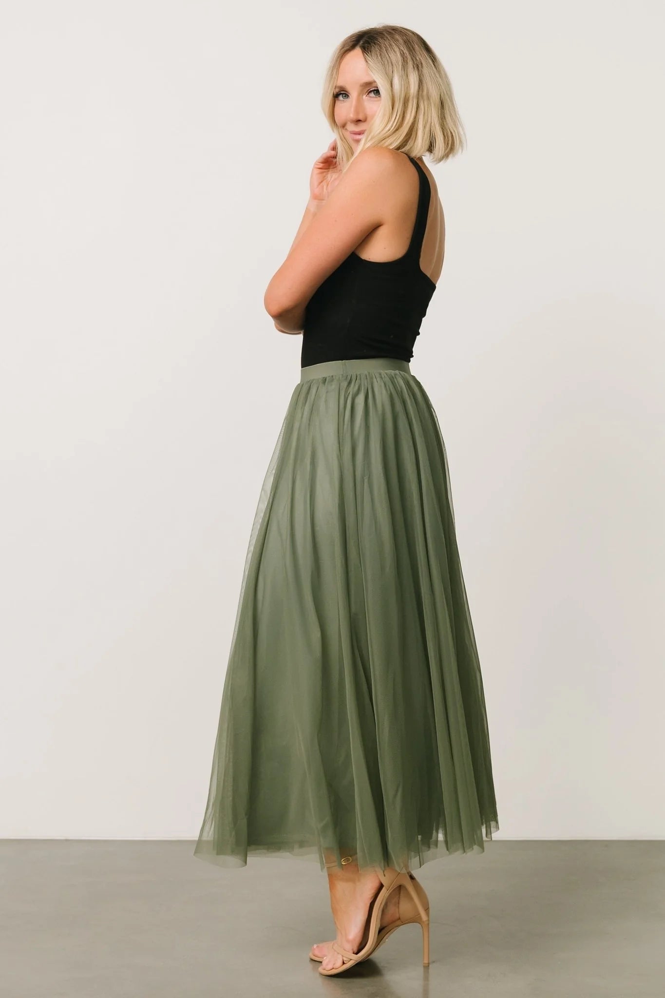 Mila Tulle Skirt | Dark Sage