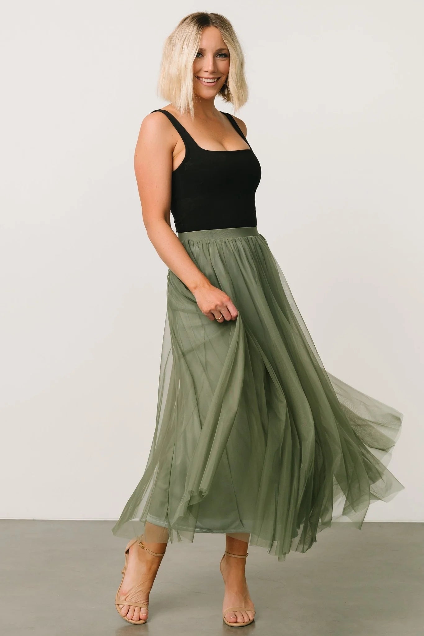 Mila Tulle Skirt | Dark Sage