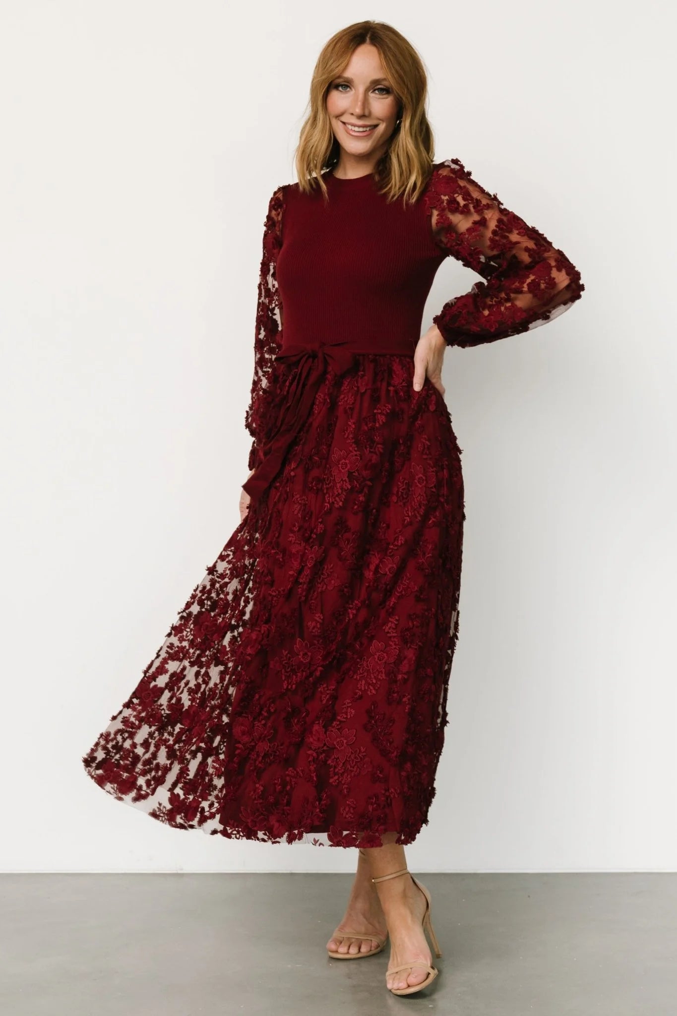 Roslyn Embroidered Dress | Wine